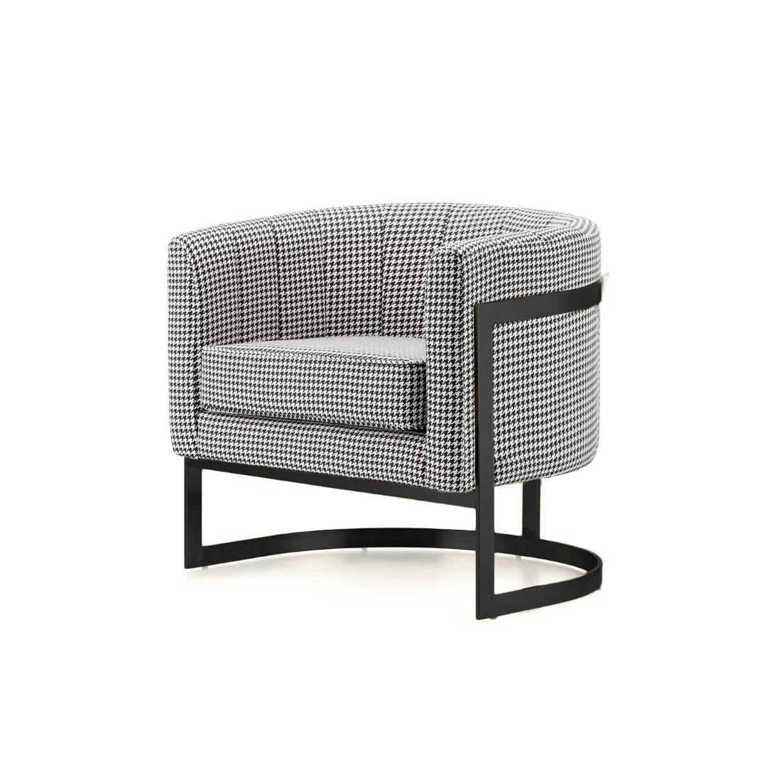DESIGNSESSEL Sessel mit Edelstahlrahmen Modern Glamour – Pepitamuster - Schwarz, Textil/Metall (75/71/68cm) - Fortisline