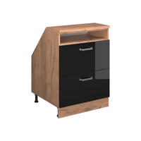 ORMARIĆ ZA KOSI KROV S LADICAMA Rion Sjajna Crna 60 x 81.6 cm s 2 ladice, korpus ormara dubine 60 cm - hrast medunac/crna visoki sjaj, drvni materijal (60/83.8/60cm) - Vicco