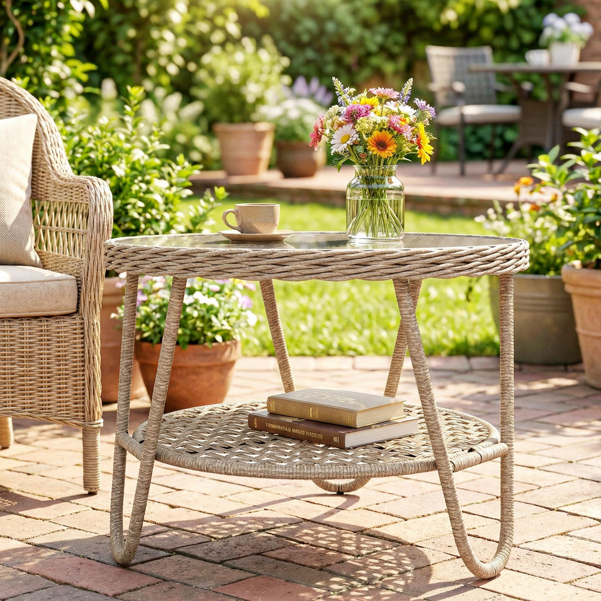 OUTDOOR-BEISTELLTISCH PE galvanisiertes-Metall Gelb - Gelb, Glas/Kunststoff (65/65/50cm) - Outsunny