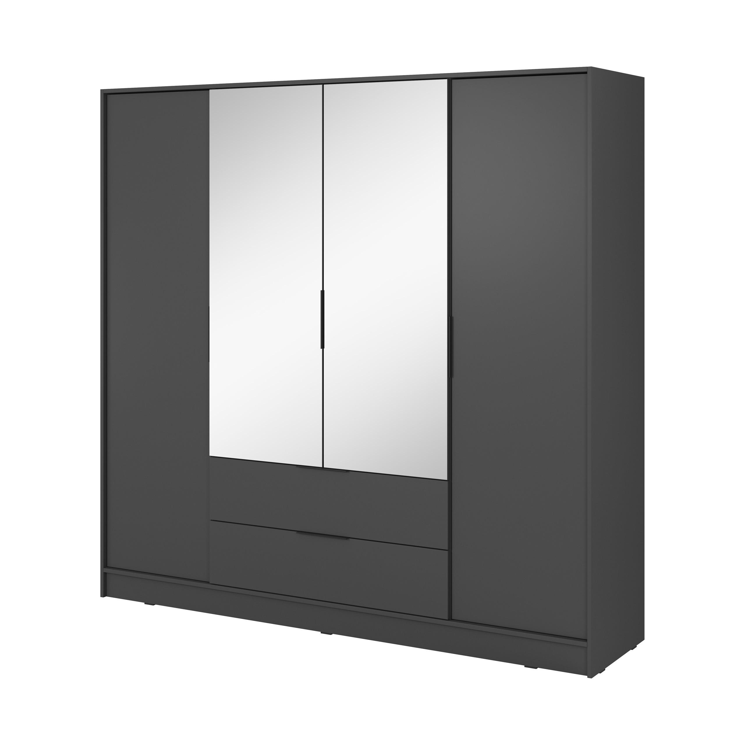 DREHTÜRENSCHRANK CATERINA 206/200/51 cm 4-türig mit Spiegel Graphitfarben - Graphitfarben, Holzwerkstoff (206/200/51cm) - MASSENO