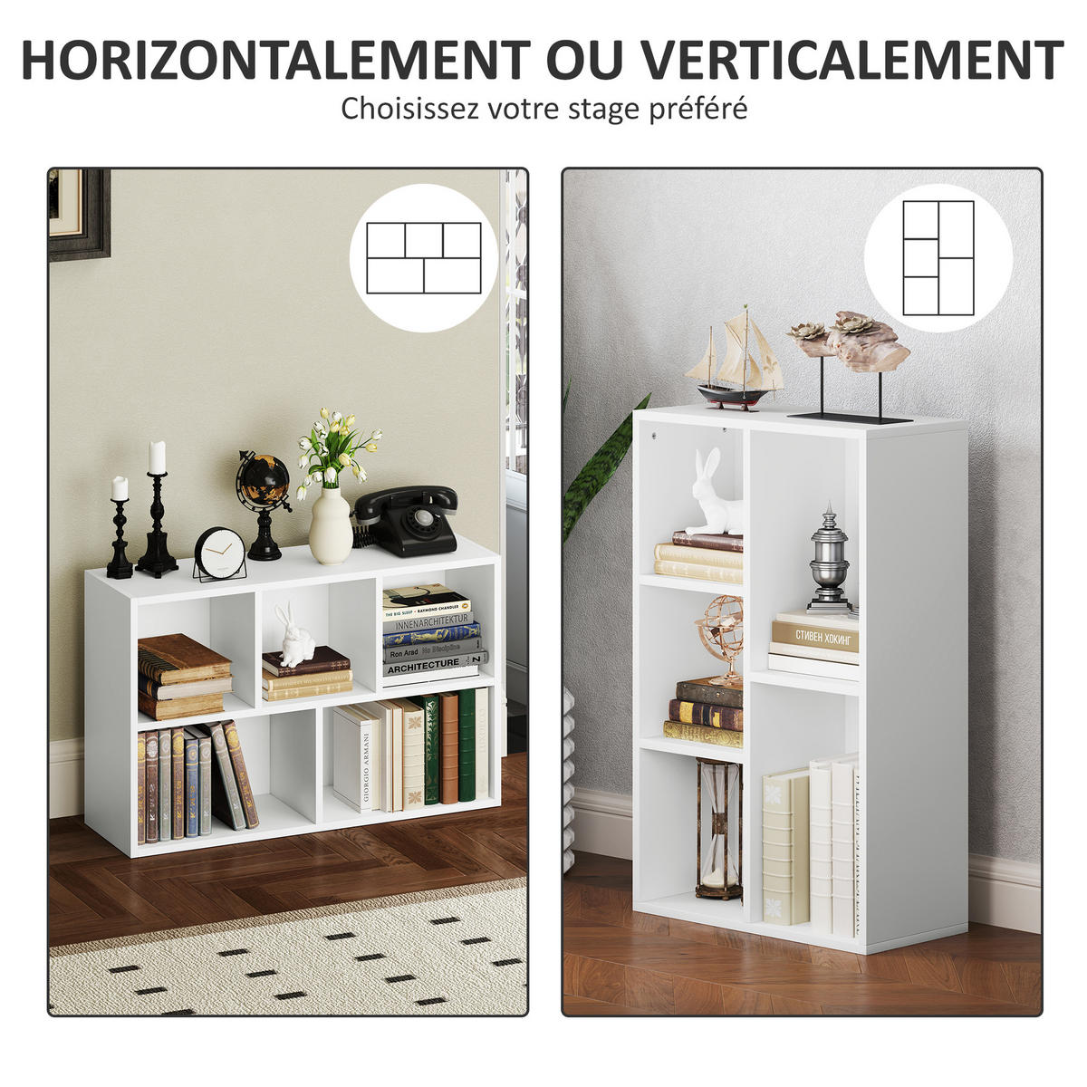 BÜCHERREGAL mit 5 Fächern 50/24/80 cm weiß - Weiß, Karton (50/80/24cm)