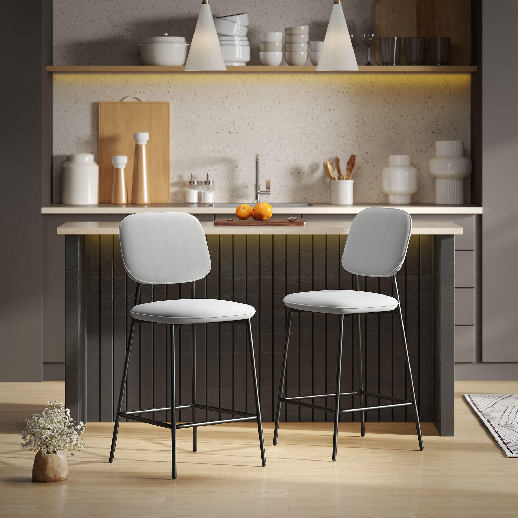 Thumbnail - Homcom 2Er-Set, Hellgrau, Textil, Füllung: Polyester, 45x102x49 cm, Esszimmer, Barmöbel, Barhocker