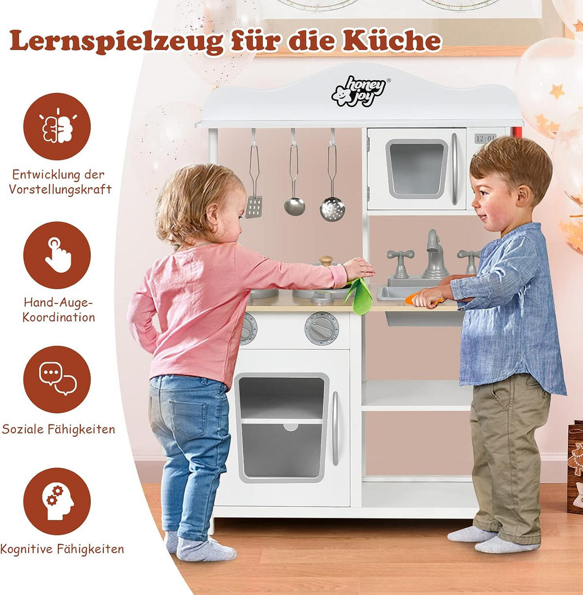 KINDERKÜCHE Spielküche Holz Weiß - Weiß, Holz (30/83/60cm) - COSTWAY
