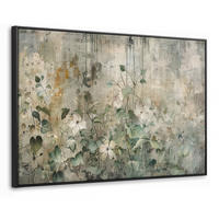 LEINWAND Bilder mit Rahmen - Blumen - Blätter - Abstrakt - Modern - 150x100 - Grau, Textil (150/100cm) - MuchoWow