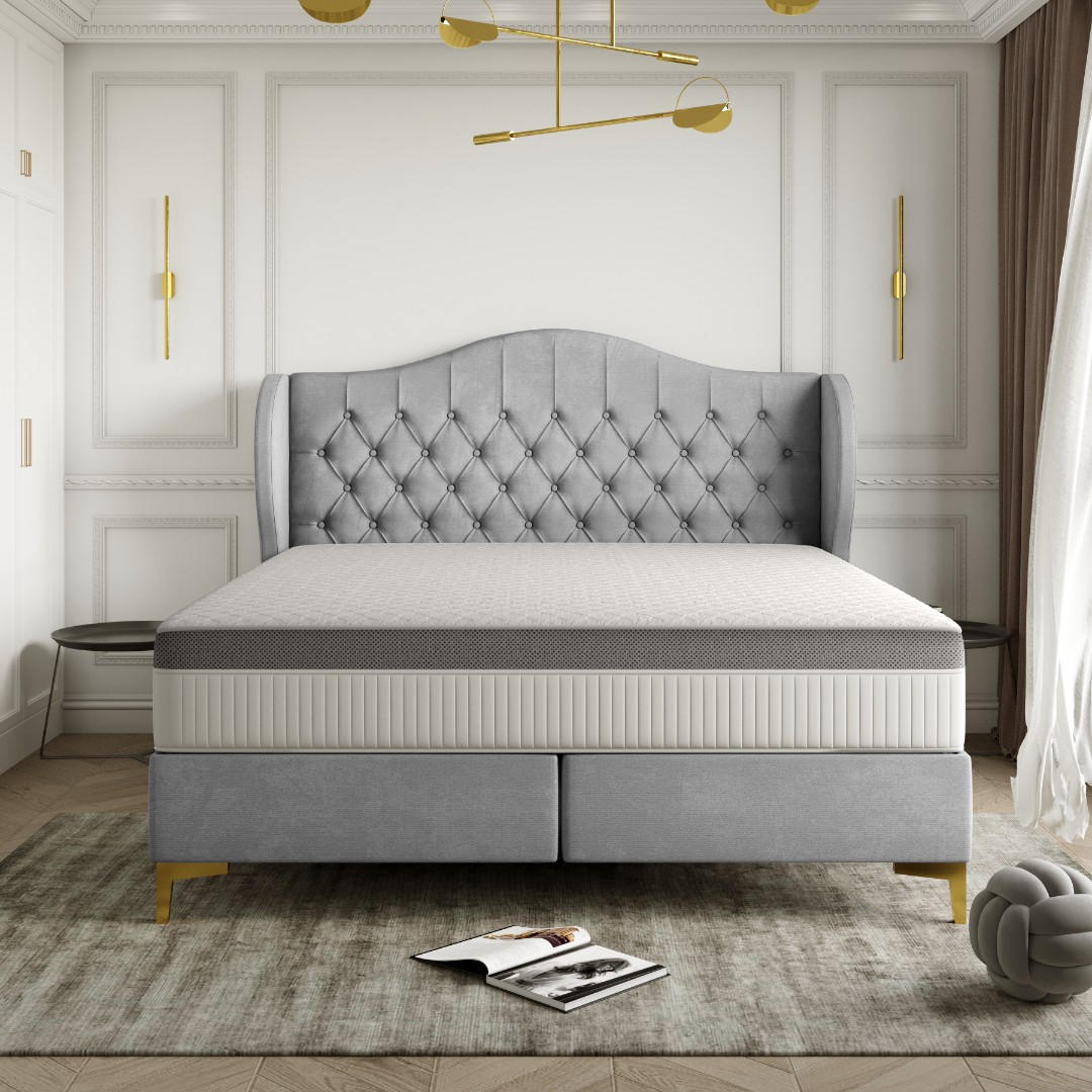 BETT mit Taschenmatratze LEGEND, Whisper-Stoff Grau 160x200 cm - Grau, Holz/Textil (160/200cm) - Kaiser Möbel