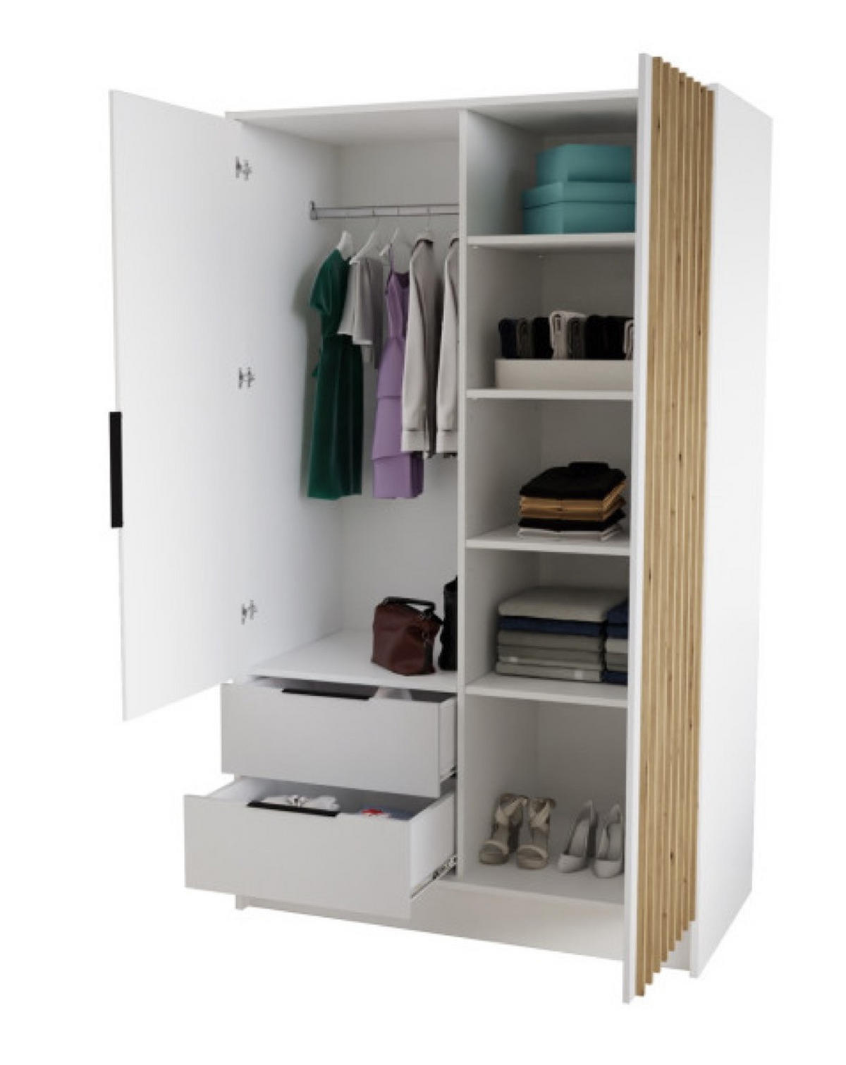 SCHRANK Schwarz ORE 102 Mit Lamellen Und Spiegel Craft Gold - Eichefarben/Goldfarben, Holzwerkstoff (102/200/51cm) - Sepro Meble