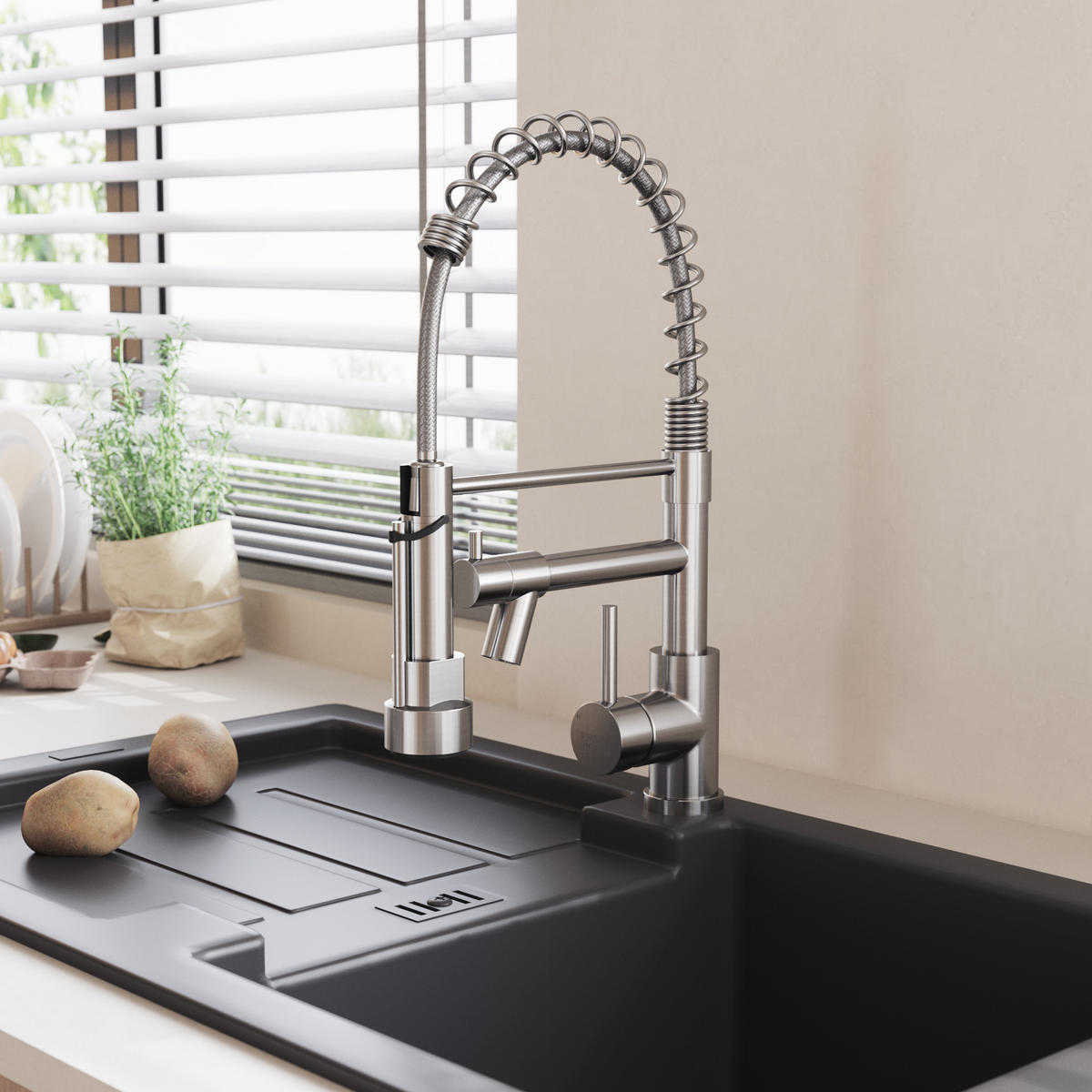 KÜCHENARMATUR Ausziehbar Brausekopf Topffüller Einhandgriff Gebürstetes Nickel - Nickelfarben, Metall (25.5/43/5cm) - Livingandhome