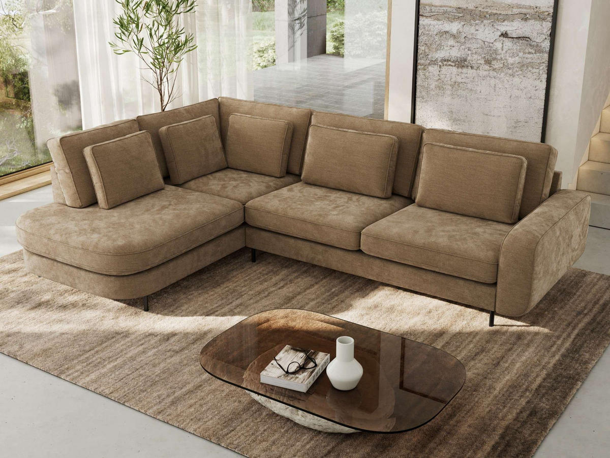 ROHOVÁ SEDAČKA CALENO L - Hnědá Hrubě tkaná žinylka - Pravá Strana - černá/hnědá, kov/textil (317/225cm) - MKS