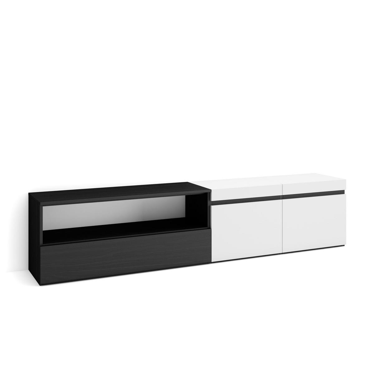 TV-SCHRANK weiß, schwarz, 200/35/45cm - Schwarz/Weiß, Holzwerkstoff (200/45/35cm) - Skraut Home