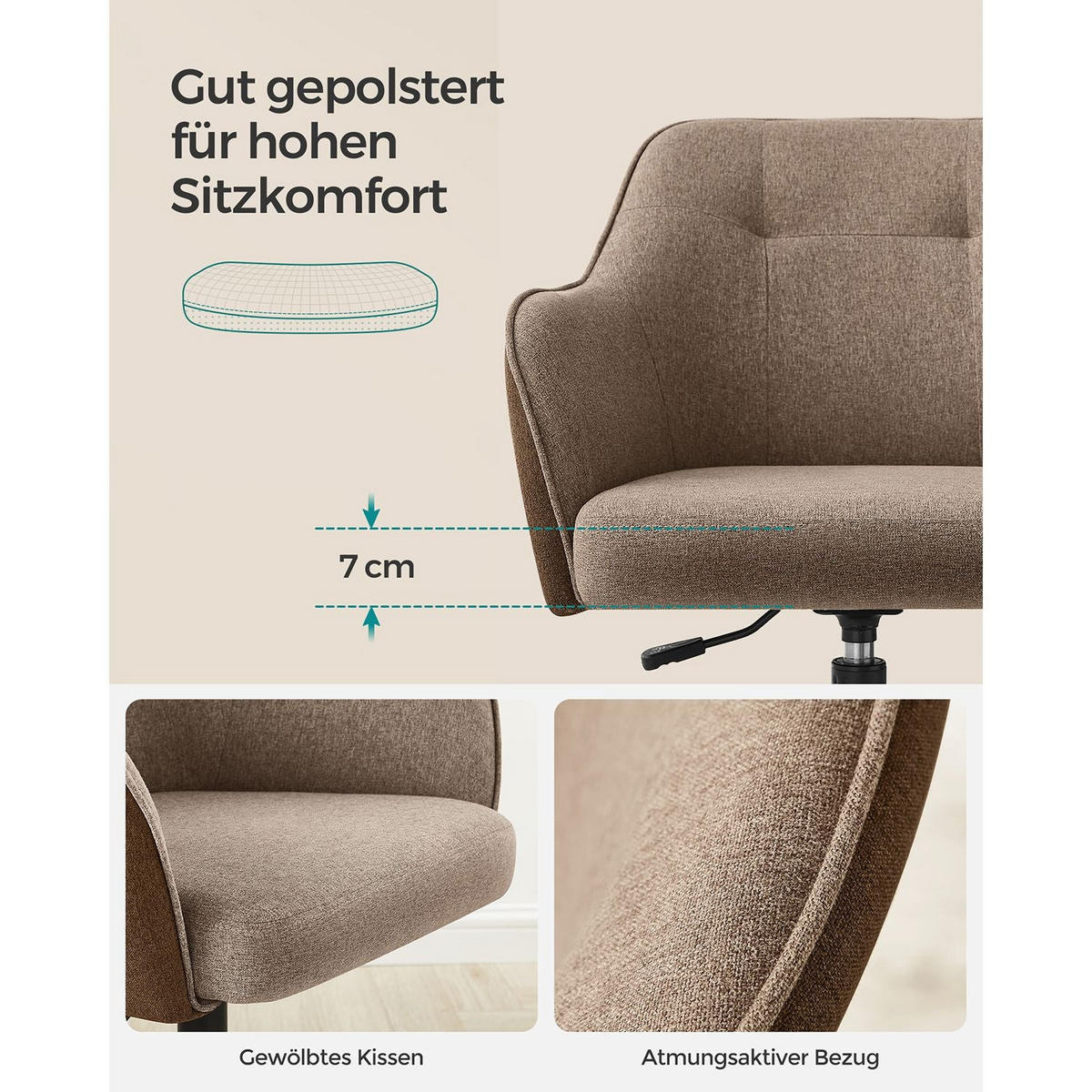 BÜROSTUHL ADELAIDE - Braun, Holzwerkstoff (65/93/69cm) - Hansiro