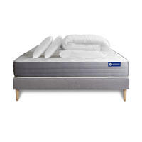 BETT Actiflex dream Taschenfederkern und Memory-Schaum 140 x 200 cm h1 - Kit Bettgestell Grau - Mit Kissen und Bettdecke - Beige/Grau, Holz/Textil (140/200cm) - ACTISOM
