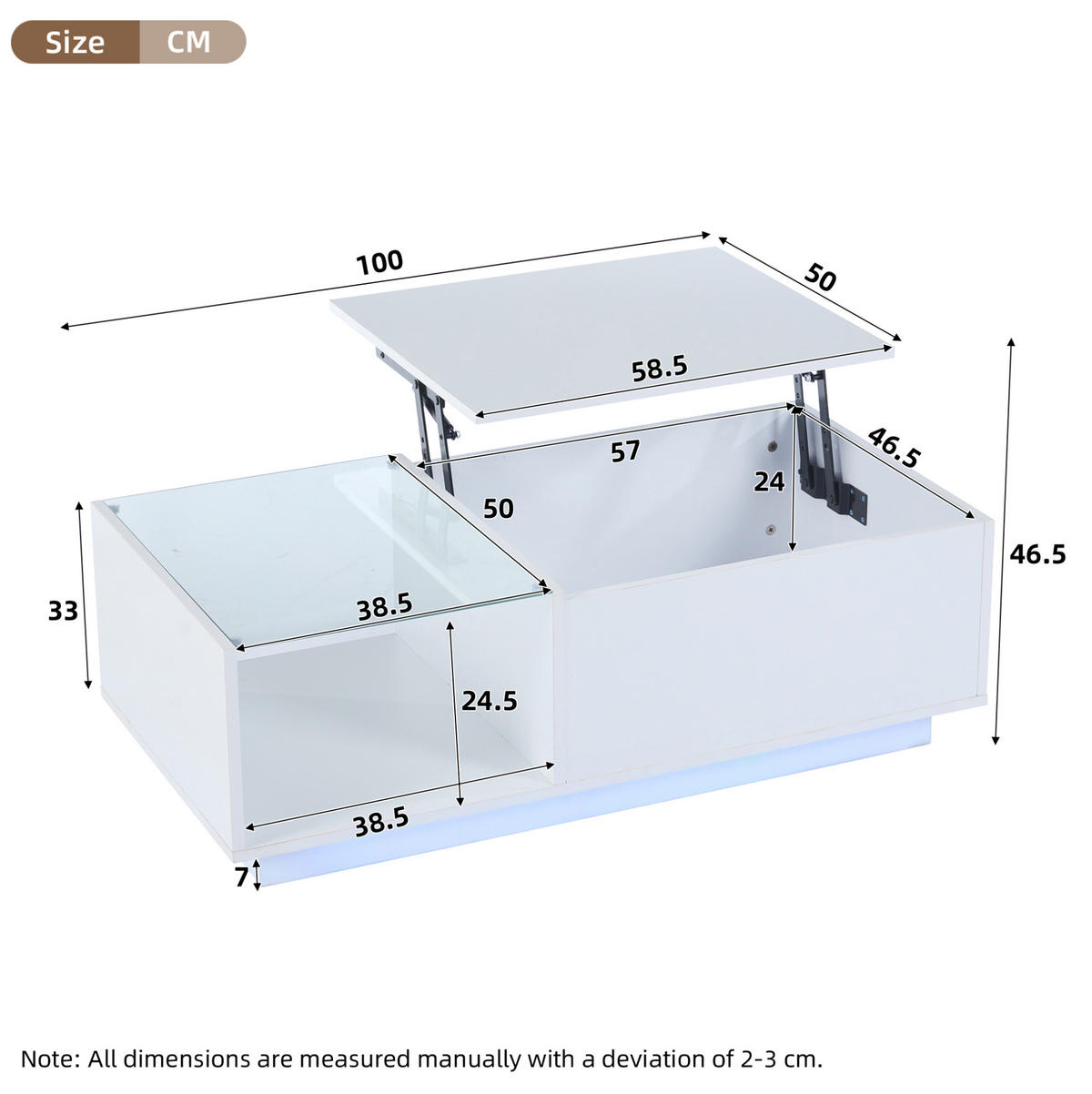COUCHTISCH höhenverstellbar 100 x 50 cm Hochglanz White mit Stauraum - Weiß, Holzwerkstoff (100/50/33cm) - Meubliv