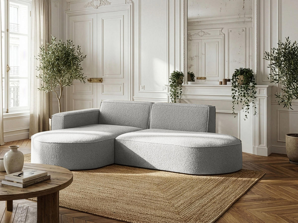 ECKSOFA Hana L-Form 3-Sitzer Ecke Links, Boucle, Hellgrau 241/73/168 cm - Hellgrau/Schwarz, Textil/Metall (241/168cm) - WFL GROUP