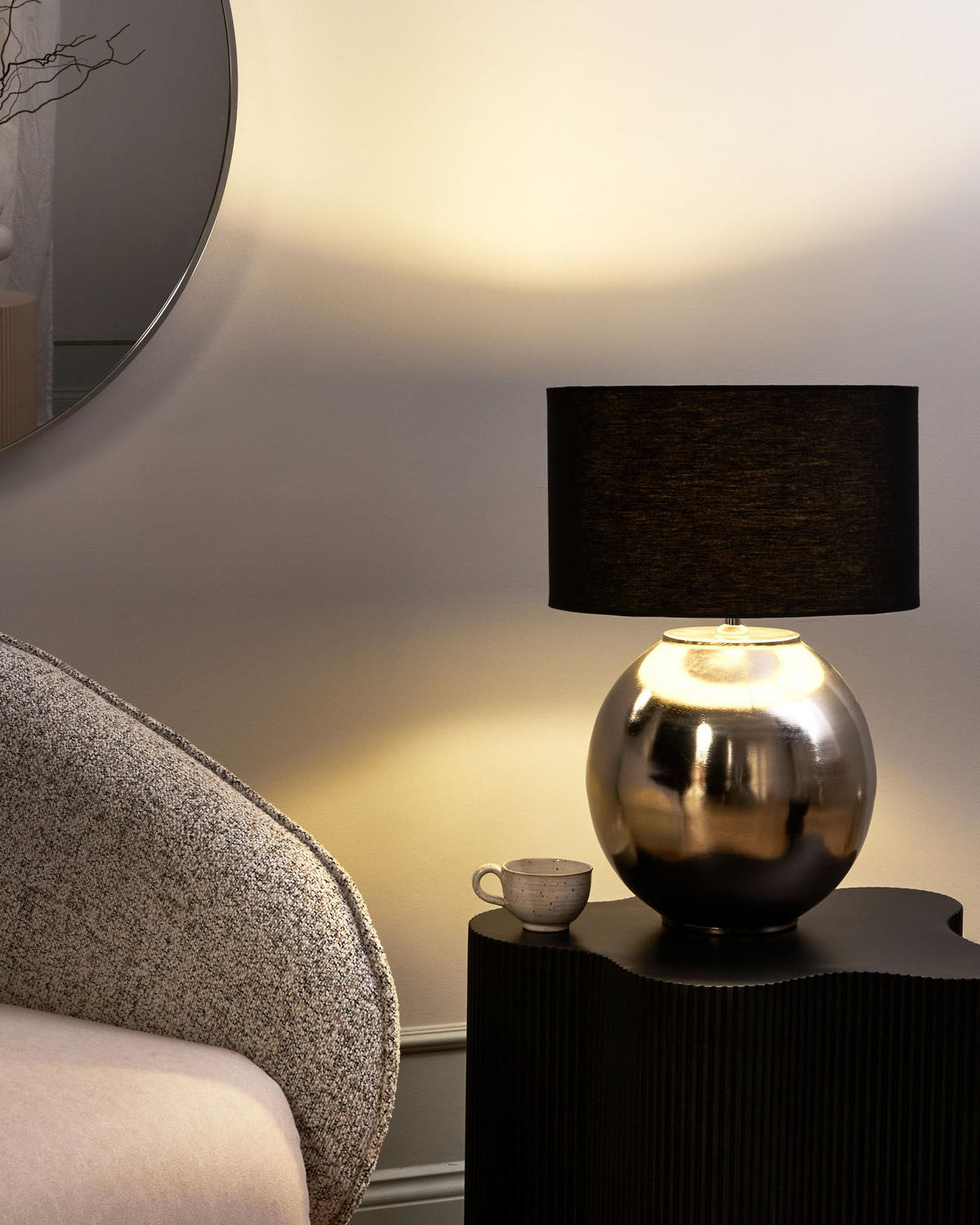 TISCHLAMPE Metall Silber Sobramati - Silberfarben/Schwarz, Holz (39/39/52cm) - Beliani