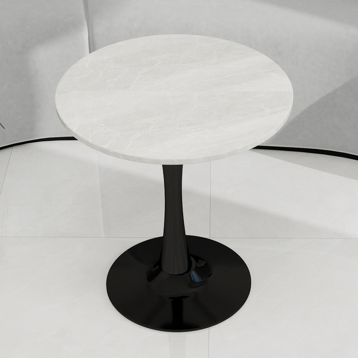 KONFERENČNÍ stolek 70/70/72 cm černo-bílý z umělého mramoru s kulatou deskou - černá, kámen (70/70/72cm) - OKWISH