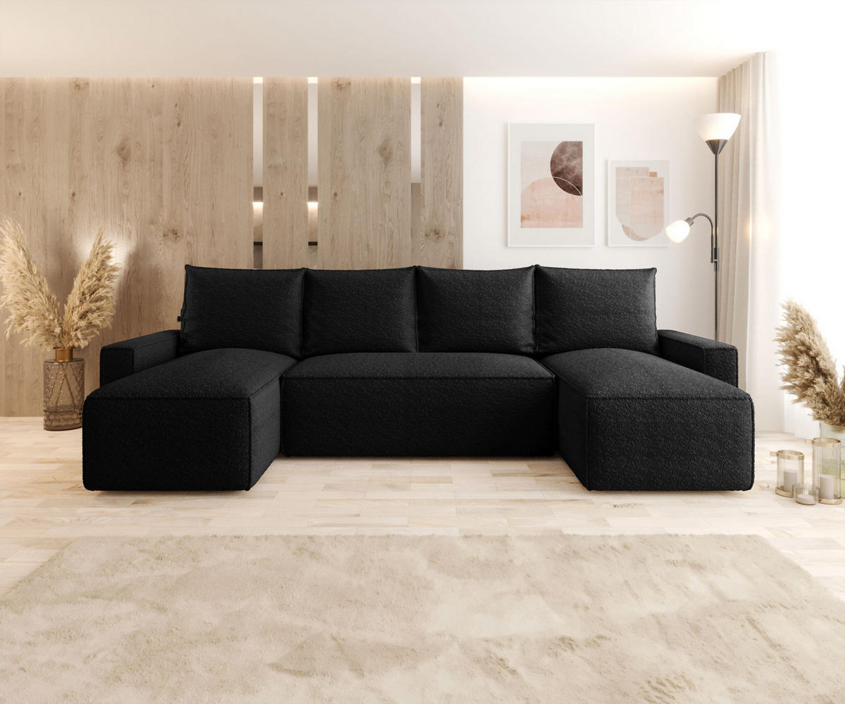 WOHNLANDSCHAFT mit Schlaffunktion SAVIO U Quelle 100 - Schwarz, Textil (300/75/140cm) - Bedante