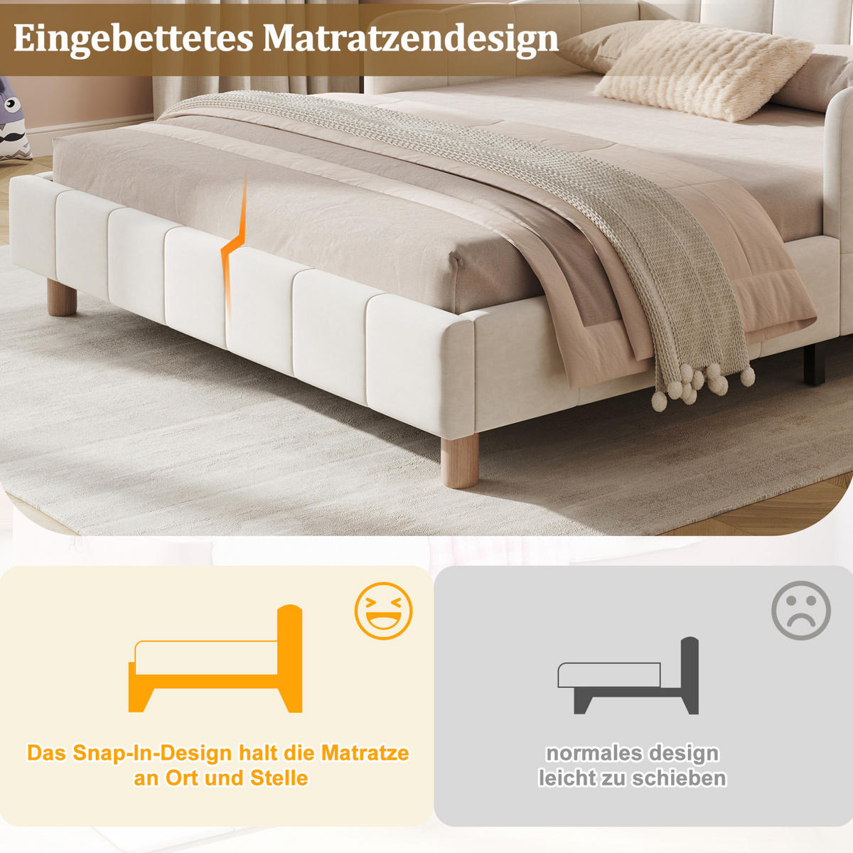 KINDERBETT 90/200 cm mit gepolstertem Kopfteil, variablen Armlehnen, Rausfallschutz und Samtbezug, Rosa - Rosa, Textil (90/200cm) - Redom