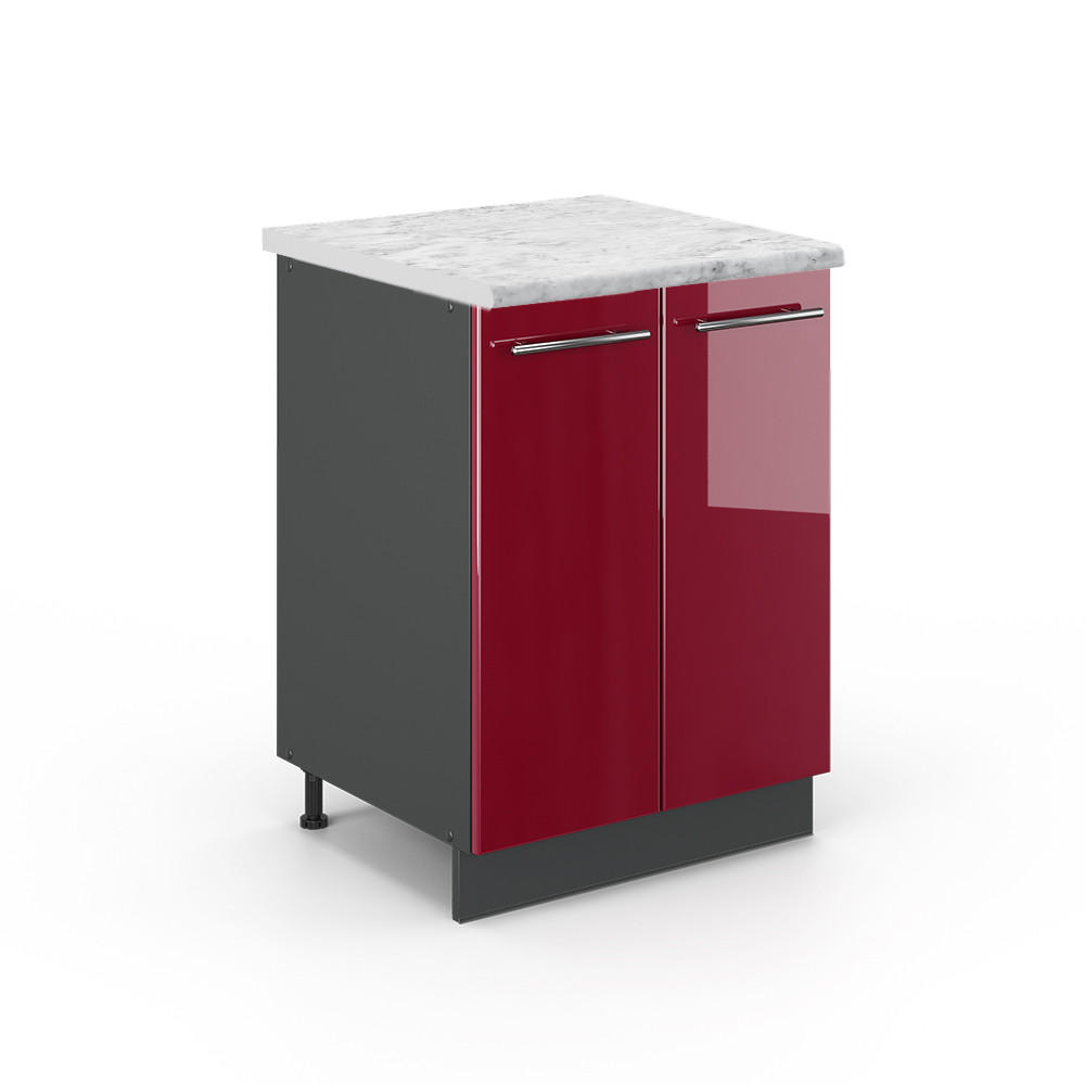KÜCHENUNTERSCHRANK Fame-Line Bordeaux Hochglanz 60 cm, AP Marmor - Bordeaux/Anthrazit, Holzwerkstoff (60/82/60cm) - Vicco