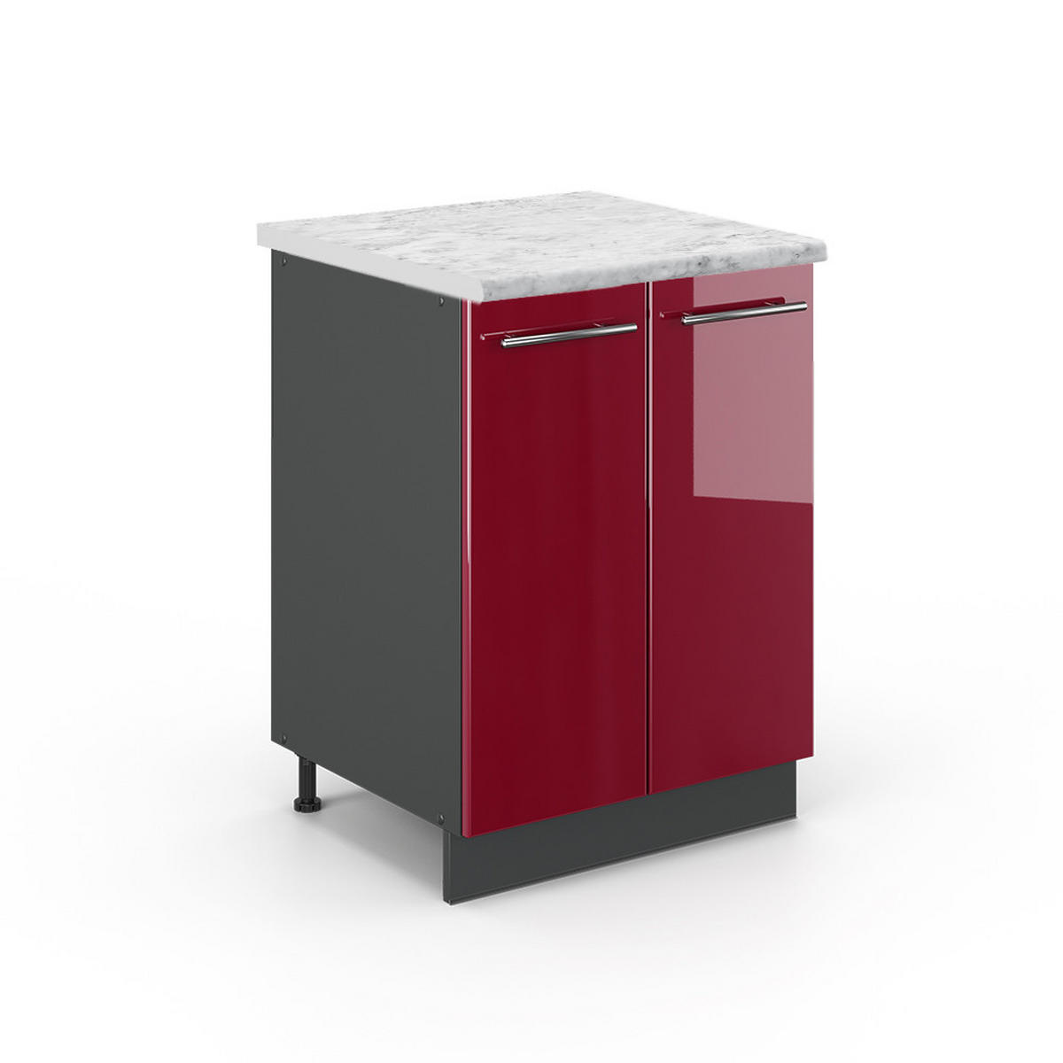 KÜCHENUNTERSCHRANK Fame-Line Bordeaux Hochglanz 60 cm, AP Marmor - Bordeaux/Anthrazit, Holzwerkstoff (60/82/60cm) - Vicco