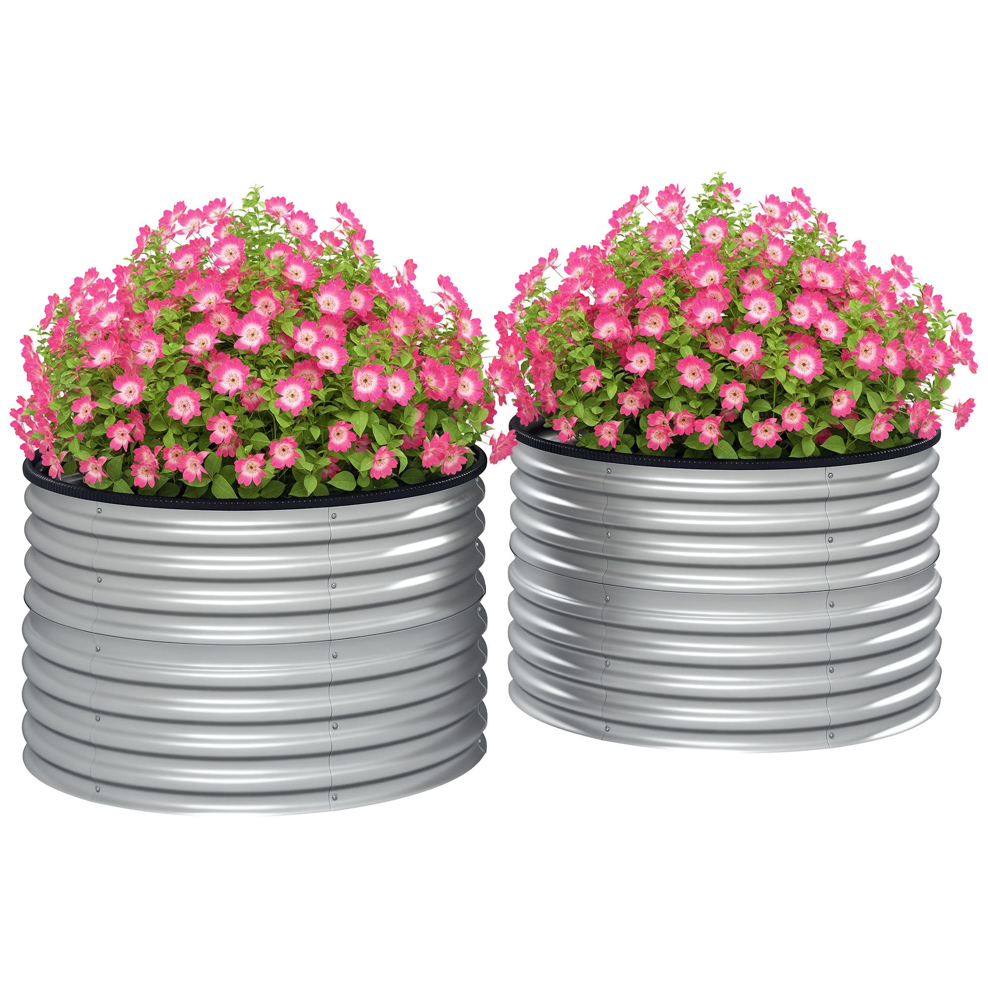 HOCHBEET-SET DE-12184 2er-Set rund, Ø90/56 cm, offener Boden Silber - Silberfarben, Metall (90/56/90cm) - ComfortXL