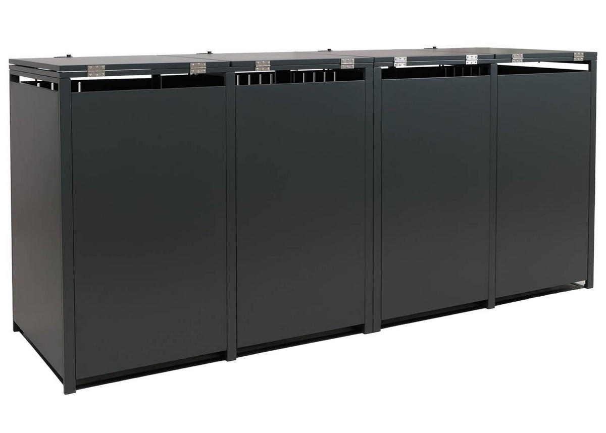 MÜLLTONNENBOX 4er mit Deckel HxBxT 122x250x84cm Anthrazit - Anthrazit, Metall (250/122/84cm) - PROREGAL