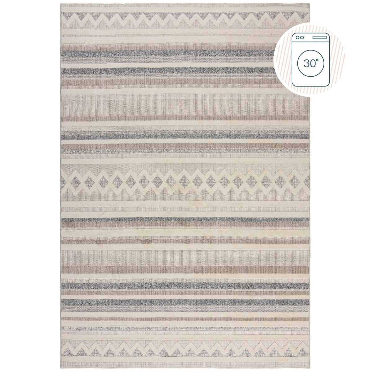 TEPPICH Waschbar RIDGE, gestreift, Grau-Beige, 194 x 290 cm - Beige, Textil (290/194cm) - KADIMA DESIGN