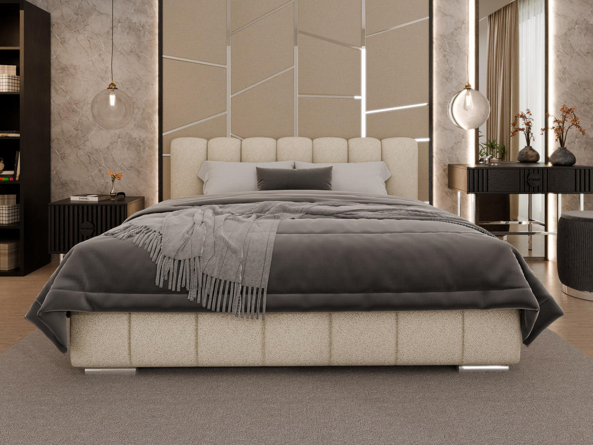 POLSTERBETT Zaira 180x200cm – Elegantes Polsterbett für modernen Wohnstil , ZONIERTE MULTI-TASCHEN-FEDERKERN (24cm), beige - Beige, Holz (180/200cm) - Panda Möbel
