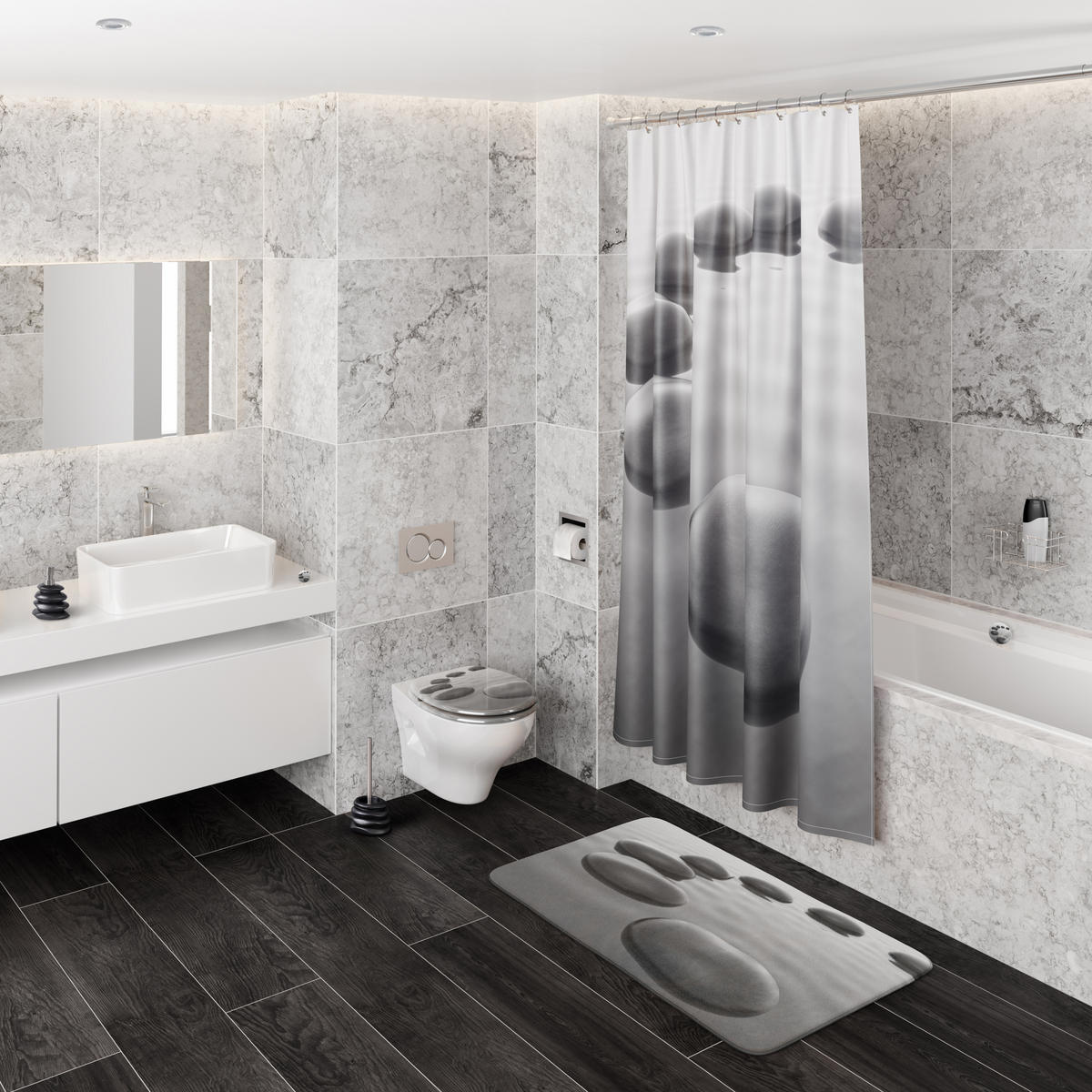 DUSCHVORHANG Black Stones 180 x 200 cm - Grau, Textil (180/200cm) - Sanilo