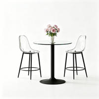 TISCHGRUPPE 3-tlg Glas 89 cm mit 2 Barhockern Metallgestell Schwarz - Transparent, Glas/Metall (80/11/94.5cm) - Raelunyi