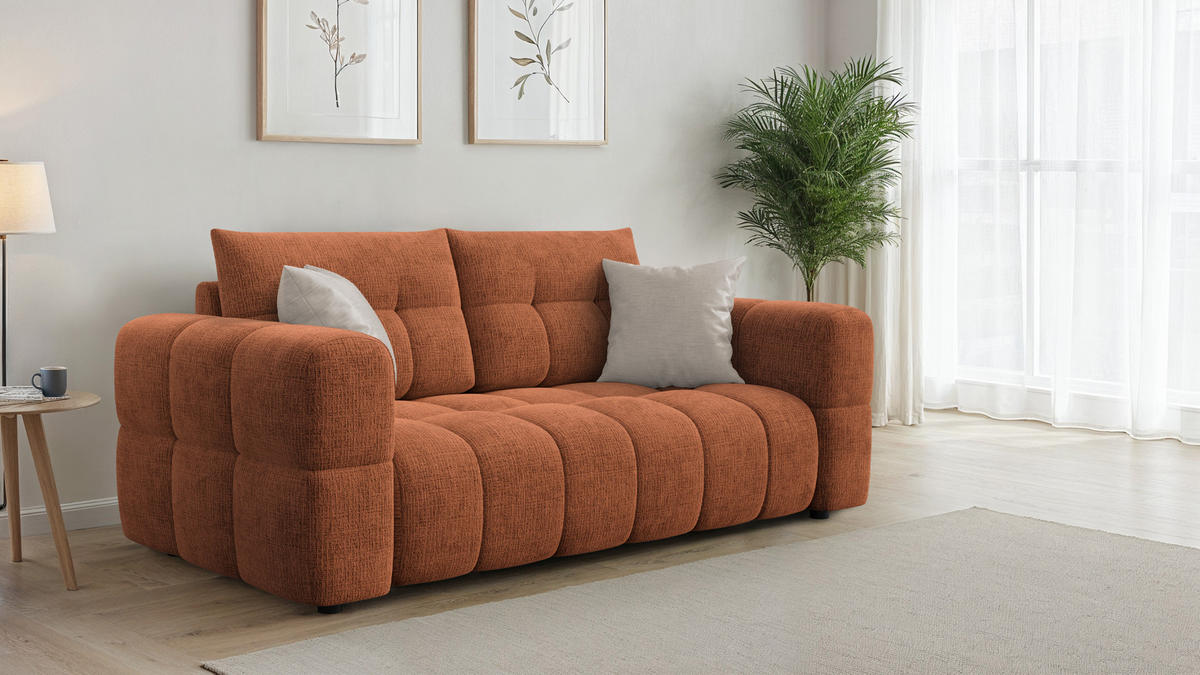 SOFA CLOUDI 2,5-Sitzer, rostrot - Schwarz/Orange, Holz/Textil (211/89/104cm) - Courtois Laville