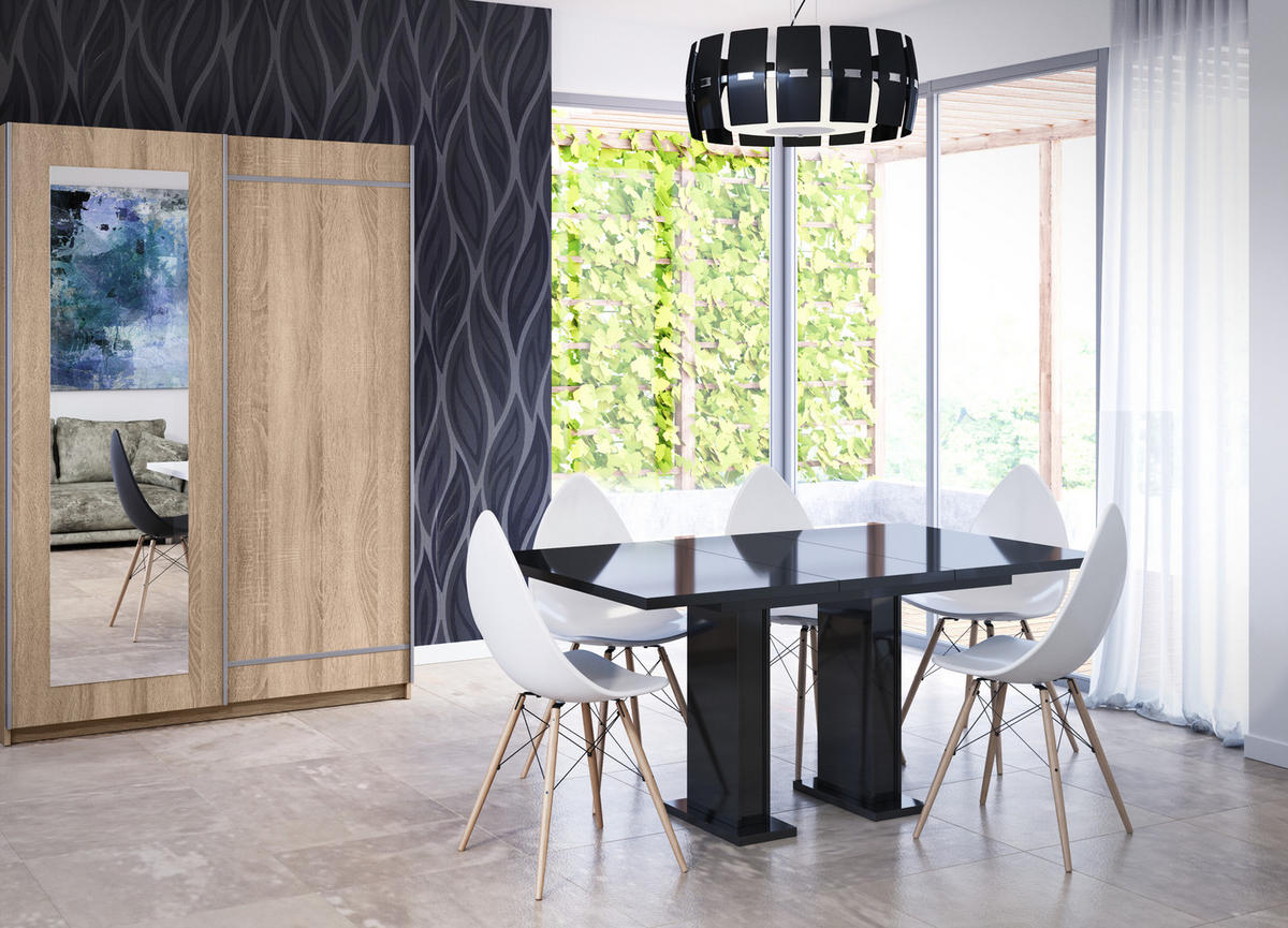 ESSTISCH ausziehbar 120 -160x80x75 cm - Hochglanz Schwarz - LOSS - Schwarz Hochglanz, Holzwerkstoff (120/80/75cm) - ALTDECOR