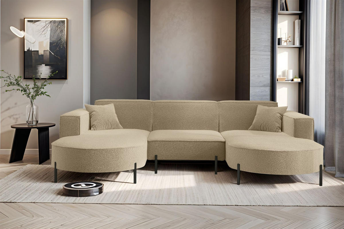 WOHNLANDSCHAFT Valencia - Hellbraun, Holzwerkstoff/Textil (299/80/165cm) - Fun Möbel