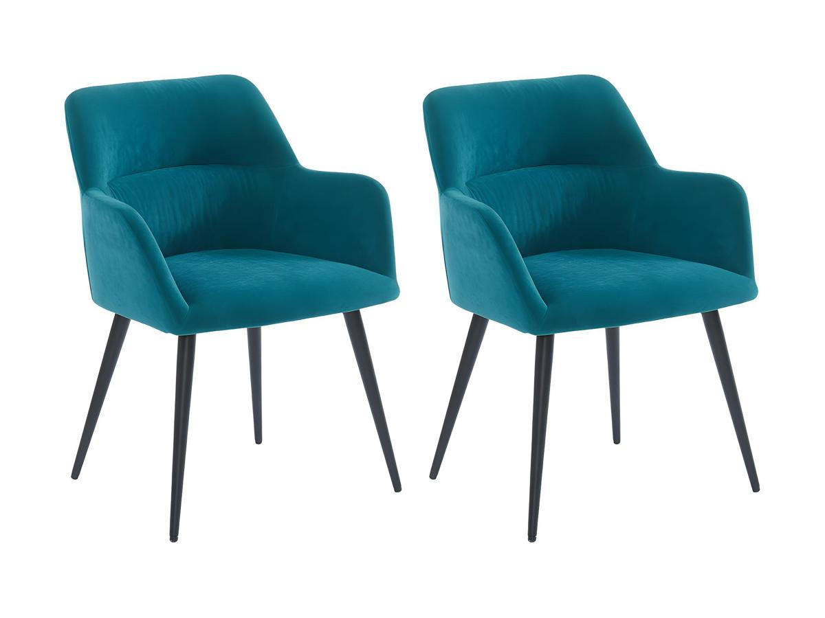 STUHL mit Armlehnen 2er-Set - Stoff & schwarzes Metall - Blau - HEKA - Blau, Textil (61/78/59.5cm) - Vente-Unique