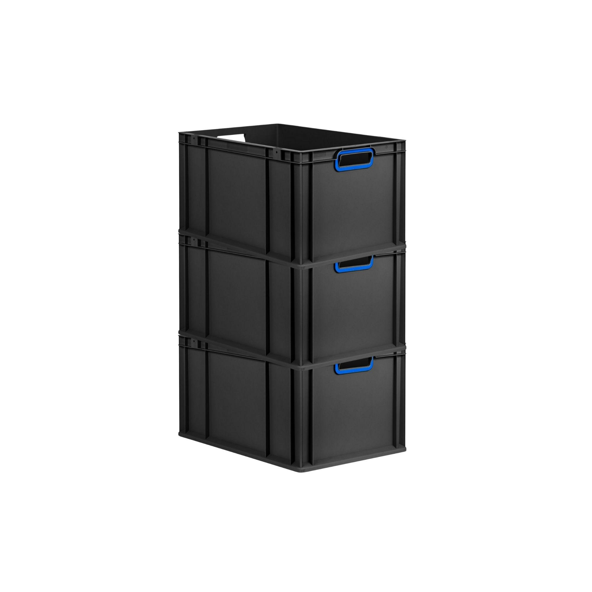 EUROBOX 3x NextGen Color 32x40x60 cm 65 Liter Griffe blau offen, Schwarz - Blau/Schwarz, Kunststoff (40/32/60cm) - PROREGAL
