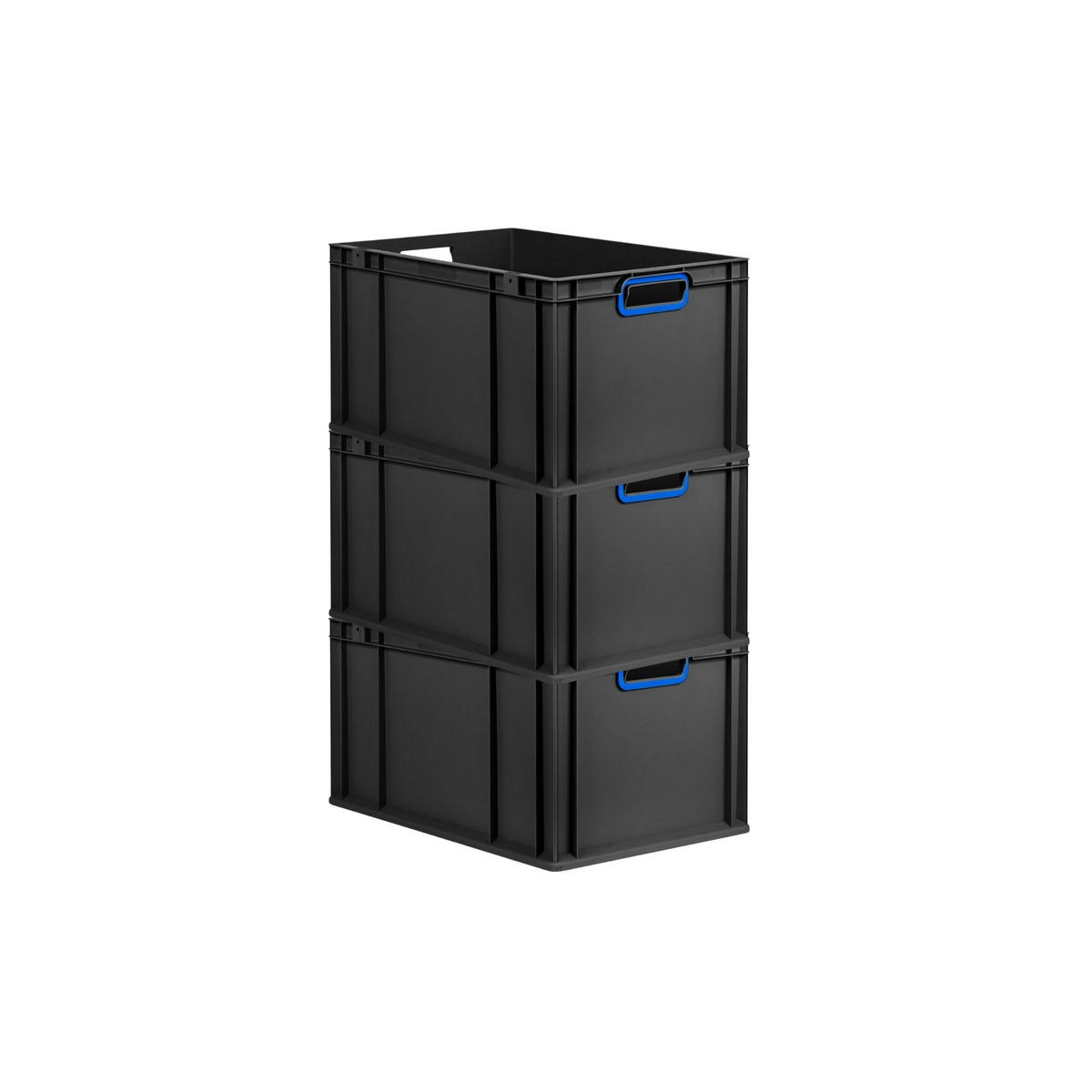 EUROBOX 3x NextGen Color 32x40x60 cm 65 Liter Griffe blau offen, Schwarz - Blau/Schwarz, Kunststoff (40/32/60cm) - PROREGAL