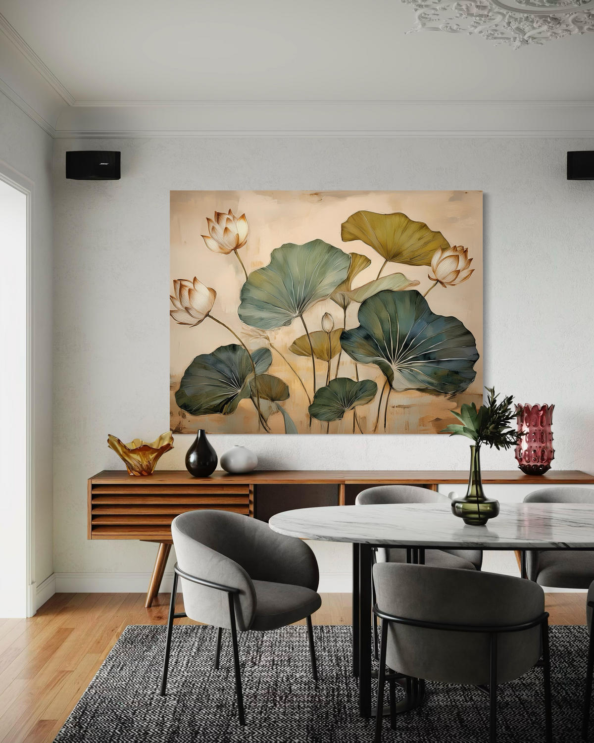 WANDBILD blätter lilien pflanzen blumen - Beige, Textil (60/40cm) - Feeby