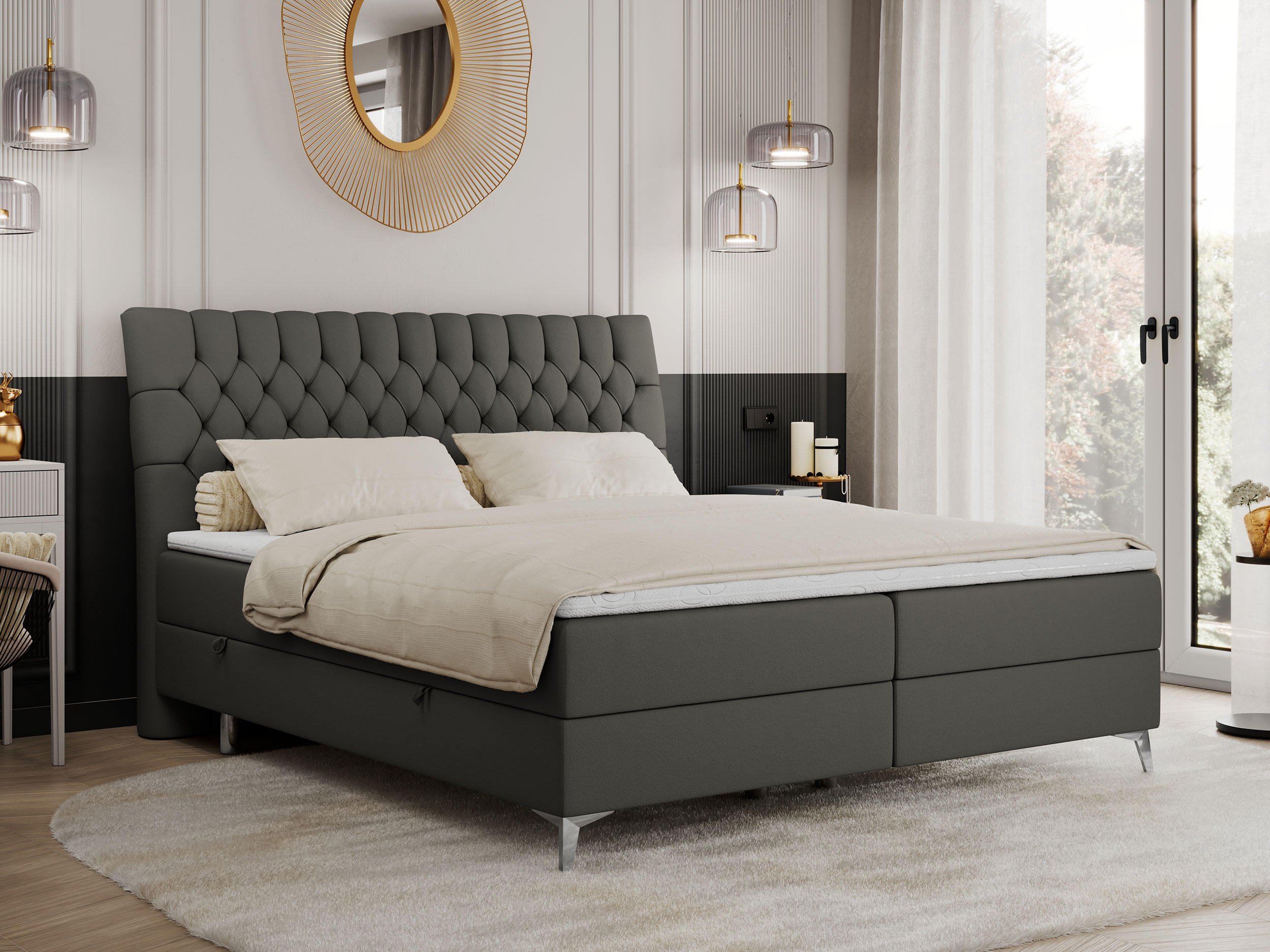 BOXBETT MILEN 180/200 Dunkelgrau Kunstleder - H3 - Dunkelgrau, Holz/Textil (180/200cm) - MKS