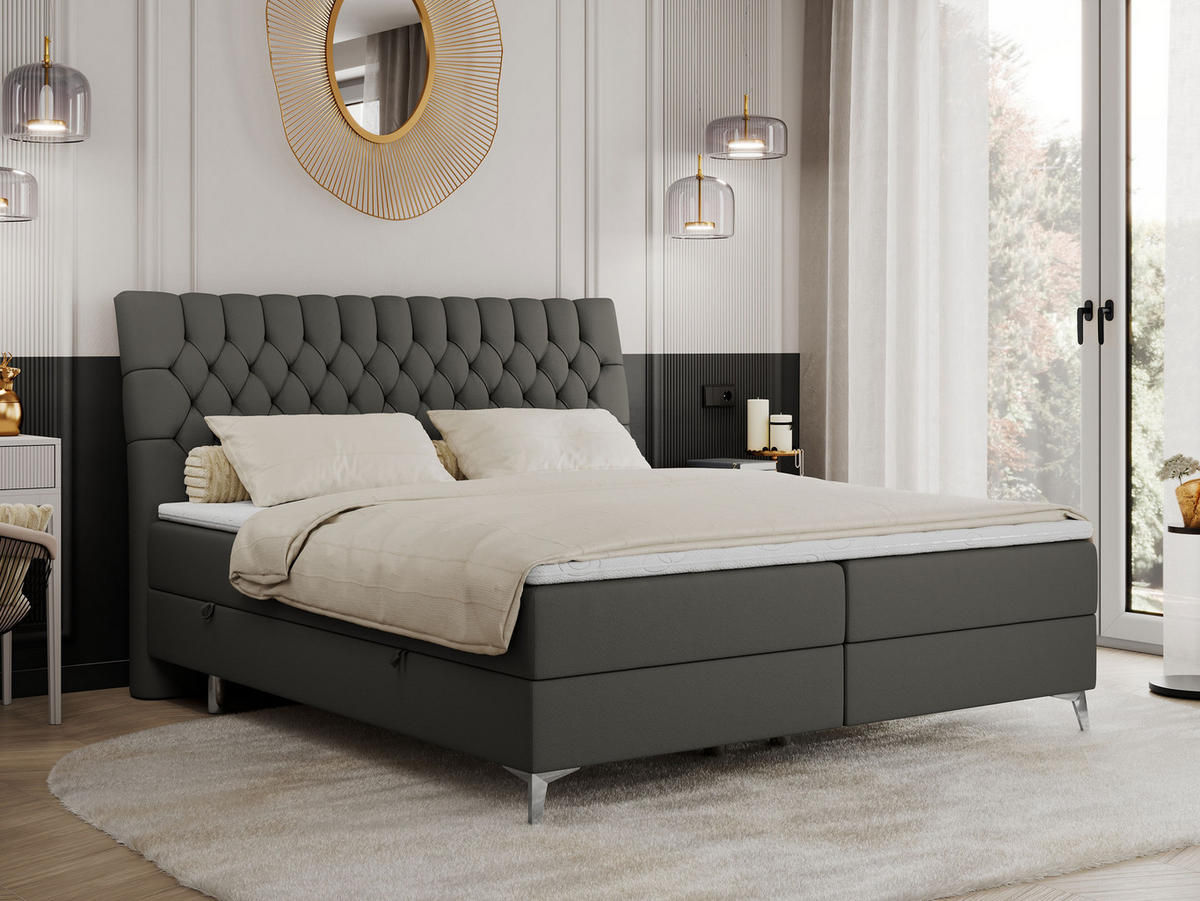 BOXBETT MILEN 180/200 Dunkelgrau Kunstleder - H3 - Dunkelgrau, Holz/Textil (180/200cm) - MKS