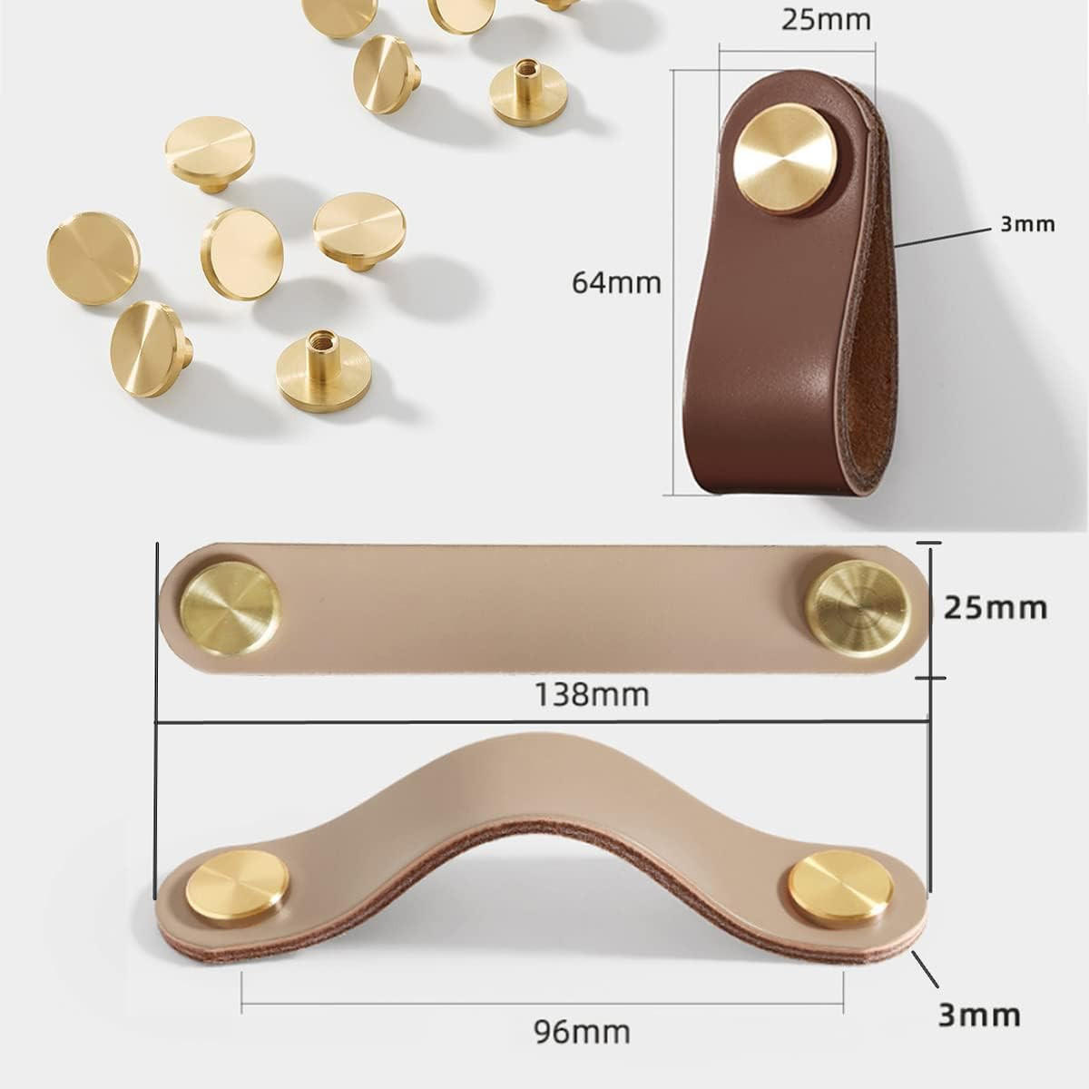 MÖBELGRIFF Vintage 4er-Set Leder - Goldfarben, Leder (2.5/1/6.4cm)