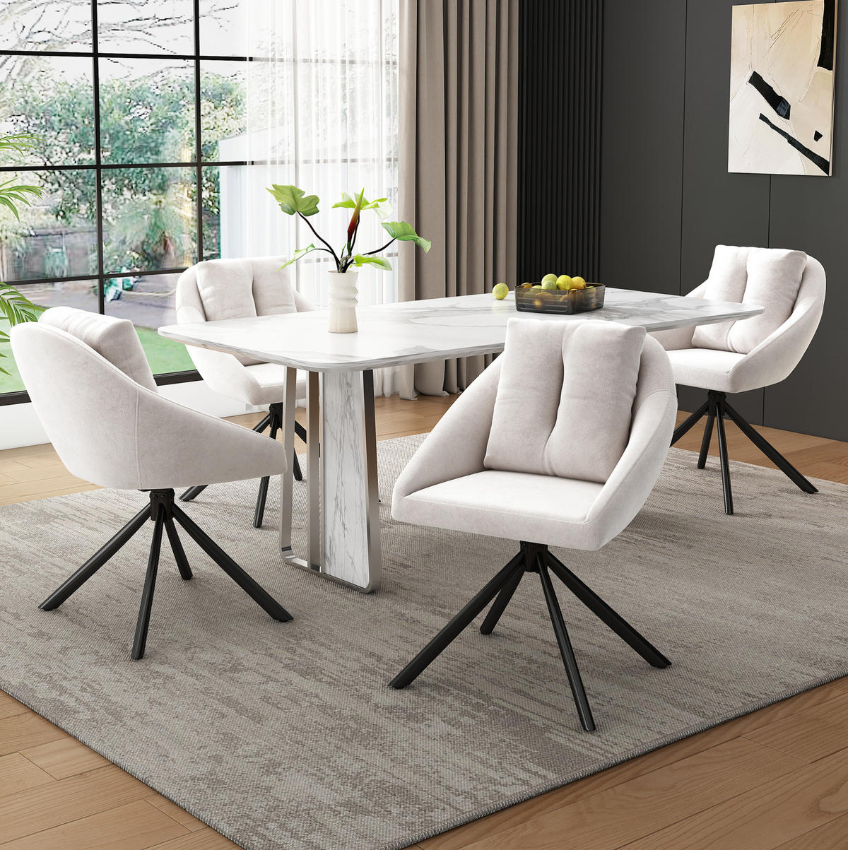DREHSTUHL ergonomisch Samt Beige 2er-Set - Beige, Metall (54/79/65cm) - Meubliv