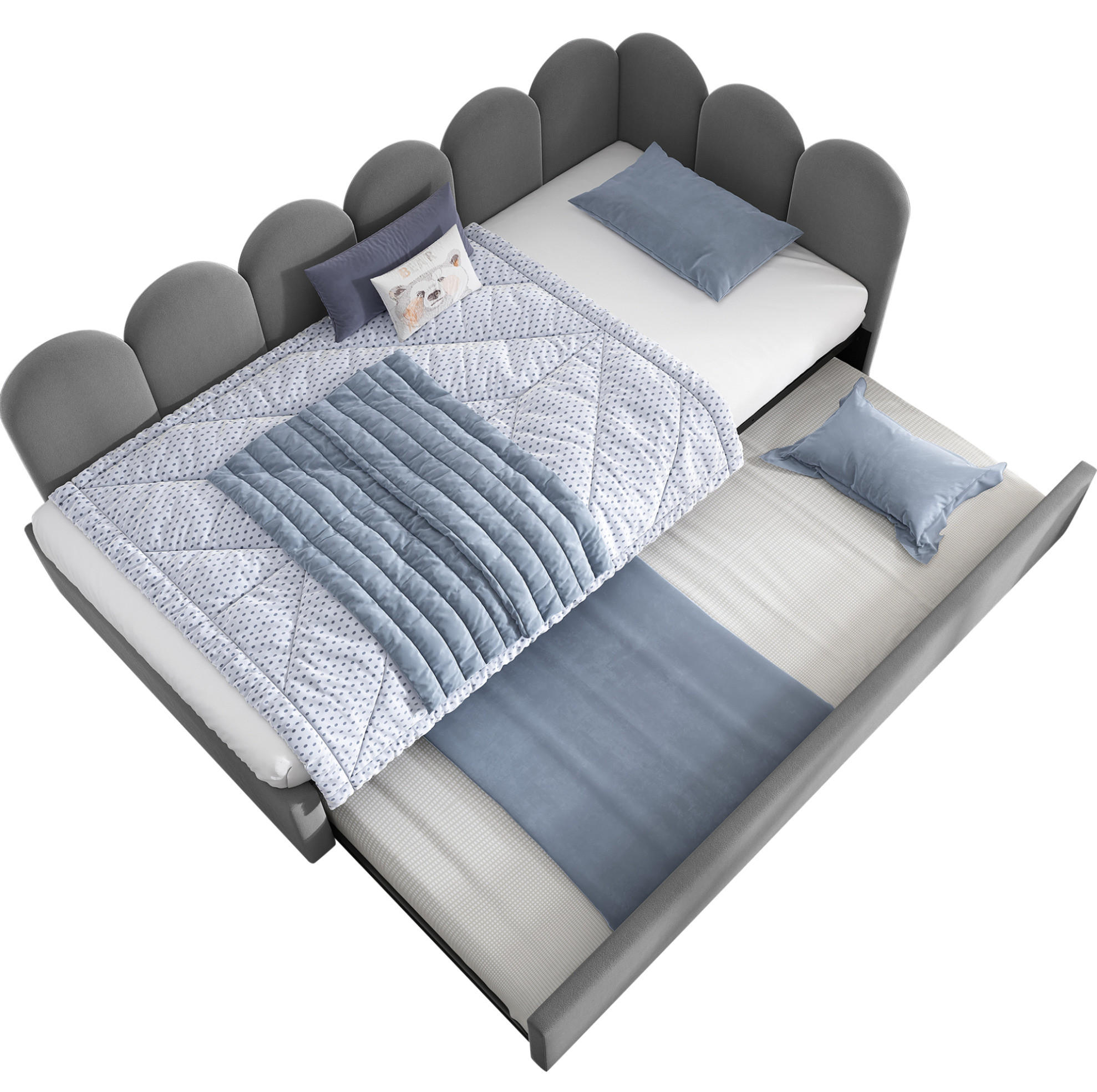 KINDERBETT Polsterbett 90/200 cm aus Samt mit ausziehbarem Gästebett Grau - Grau, Textil (90/200cm) - Modenvie