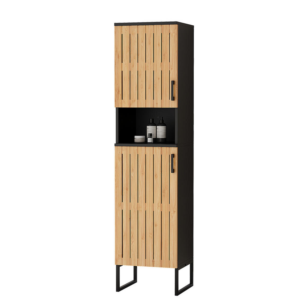 BADSCHRANK Vayra Bambus 35 x 145 cm - Schwarz/Grün, Holzwerkstoff (35/145/31.5cm) - Vicco