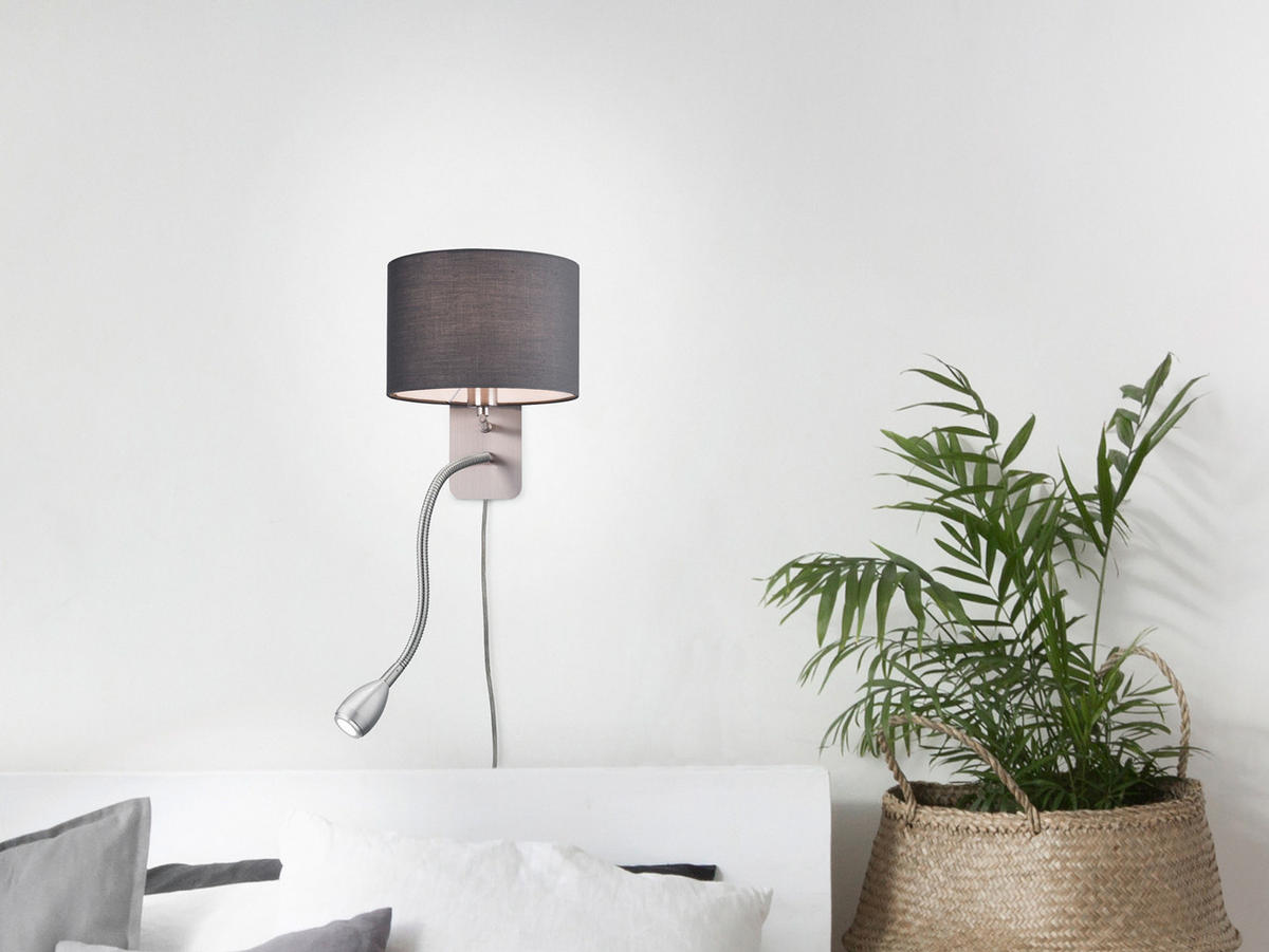 LED-WANDLAMPE Grau Höhe 23,5cm, mit Flexarm, Schalter, Kabel & Stecker - Grau, Textil (34/20/23cm) - meineWunschleuchte
