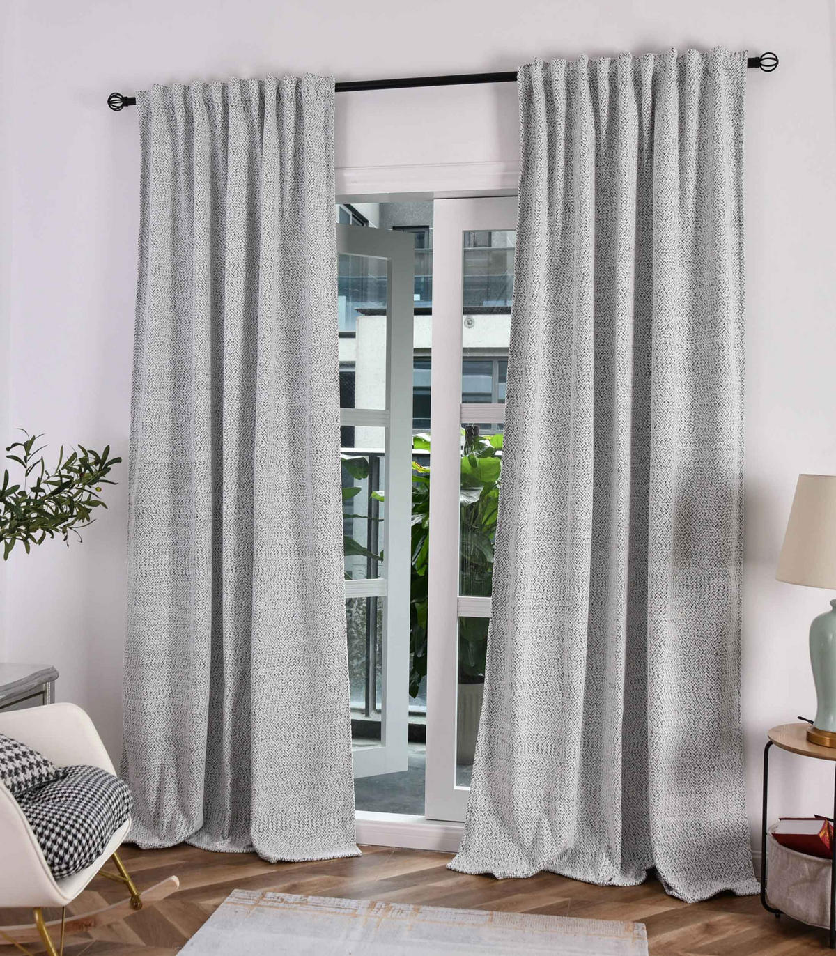 VORHANG 2ER SET MONTANA HxB 245x140 cm Weiß Schwarz - Weiß, Textil (140/245cm) - Gardinenbox