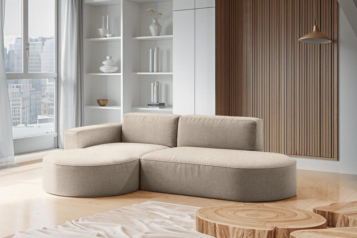 ECKSOFA Modena Studio Falten, Stoff Alpine, Toffee Links - Sandfarben, Holz (165/236cm) - Kaiser Möbel