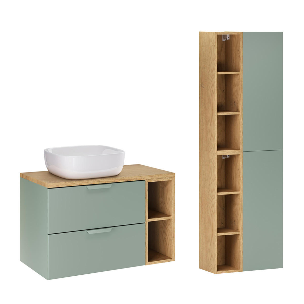 BADMÖBEL 80.6cm Oria 2er-Set Grün - Grün, Holzwerkstoff (80.6/50/46.5cm) - Petits-meubles