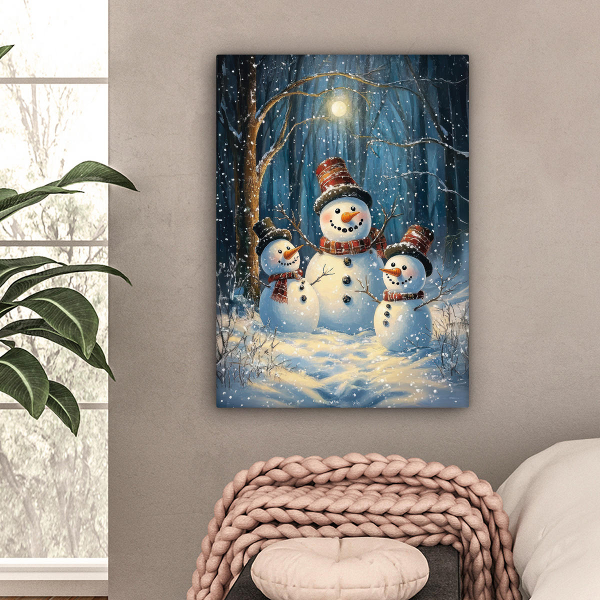 LEINWANDBILD Schneemann - Schnee - Winter - Wald 60x80 cm - Hellblau, Textil (60/80cm) - MuchoWow