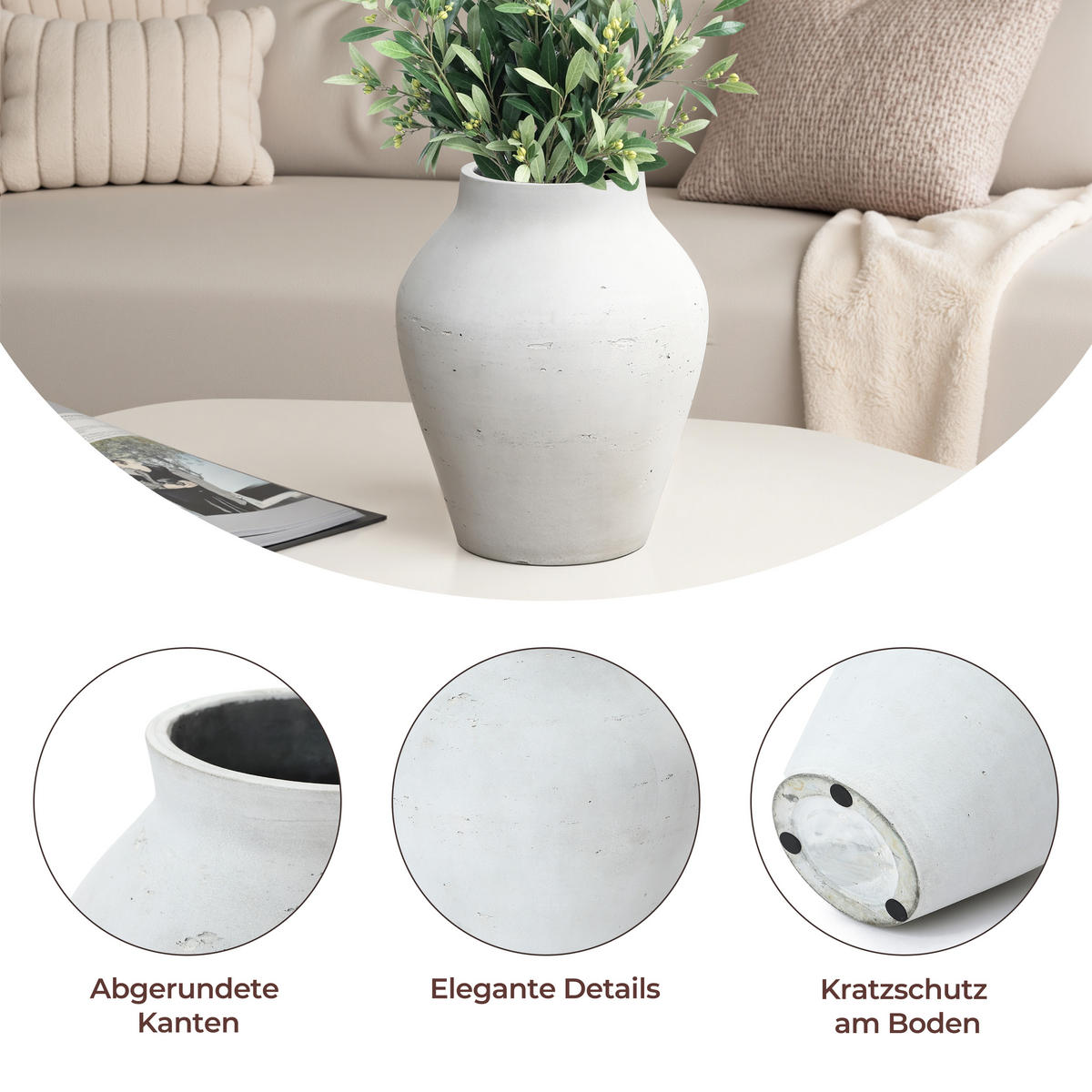 VASE Alba, 34 cm Hoch - Weiß, Naturmaterialien (34cm) - Hometopia