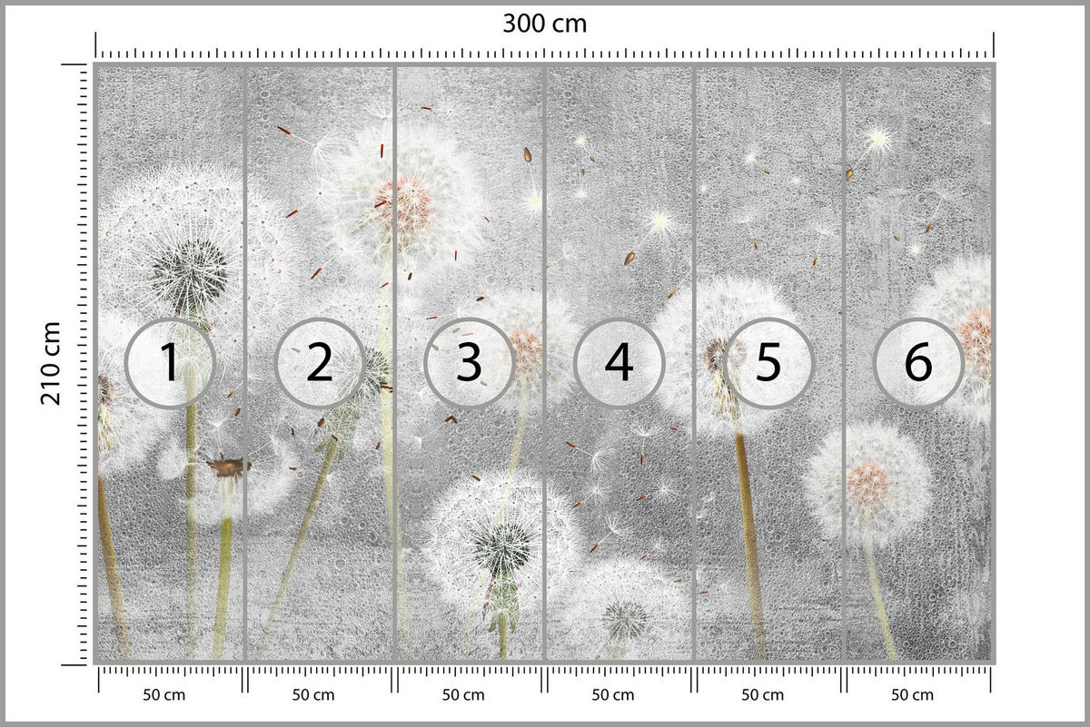 FOTOTAPETE für Schlafzimmer Retro Löwenzahn Beton Minimalistisch 300x210 - Gelb/Weiß, Papier (300/210cm) - Muralo