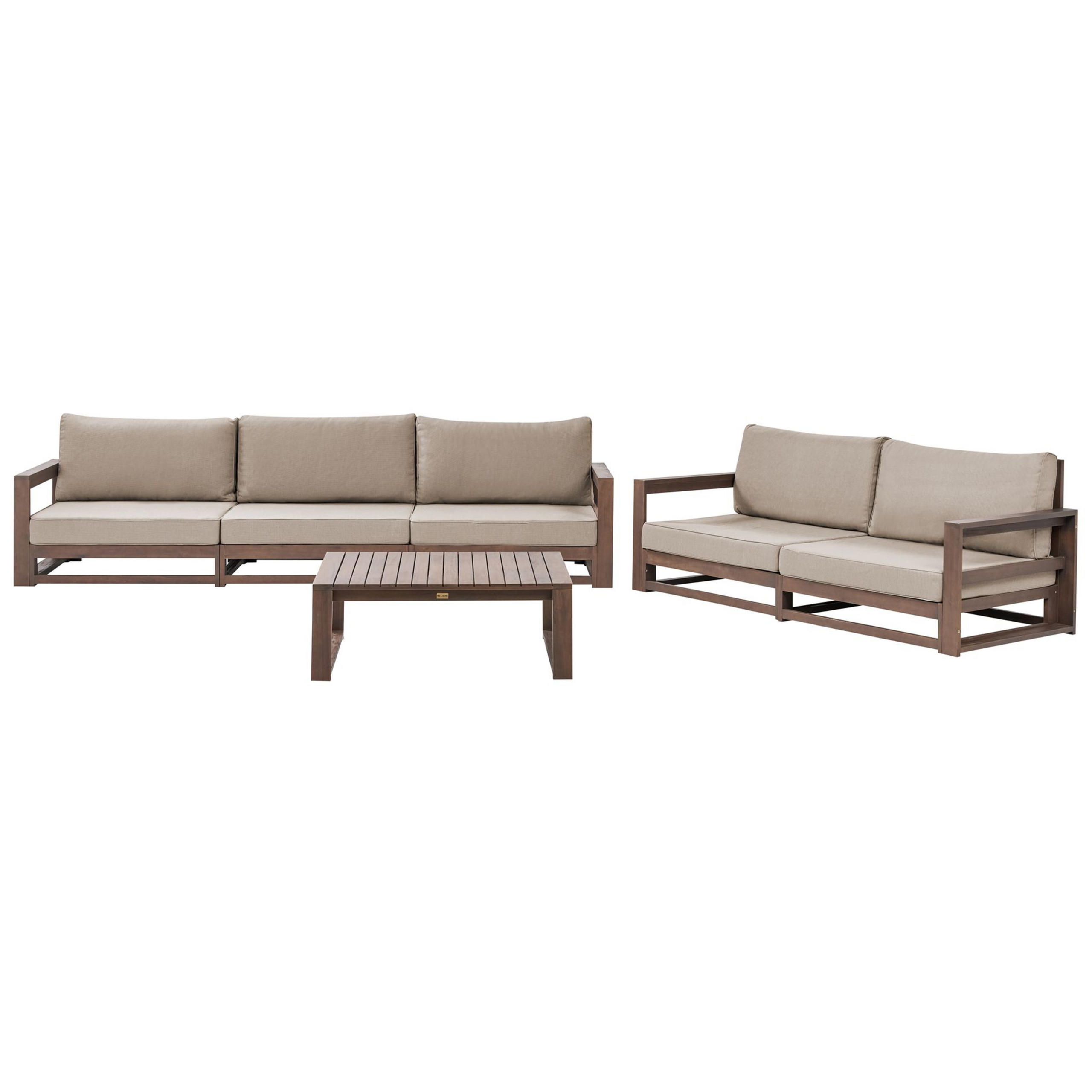 5-SITZER LOUNGE SET zertifiziertes Holz dunkelbraun Auflagen taupe Timor II - Taupe/Dunkelbraun, Holz - Beliani